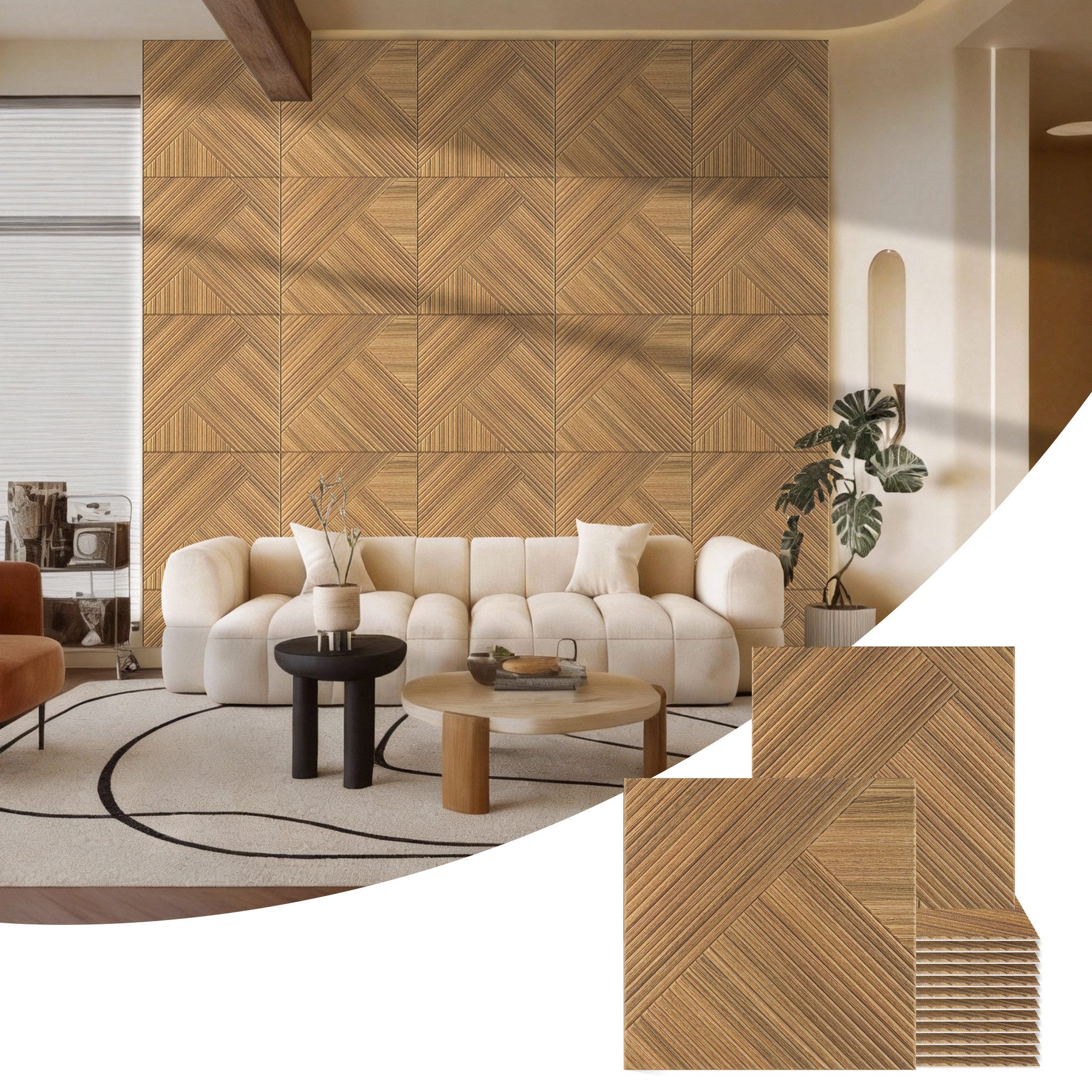 BUBOS Wandpaneel 4 Akustikpaneele selbstklebend für Wand und Decke, BxL: 60x60 cm, 0,36 qm, (4-tlg) Schallschutzpaneele, Wanddekoobjekt, 3D Wandverkleidung