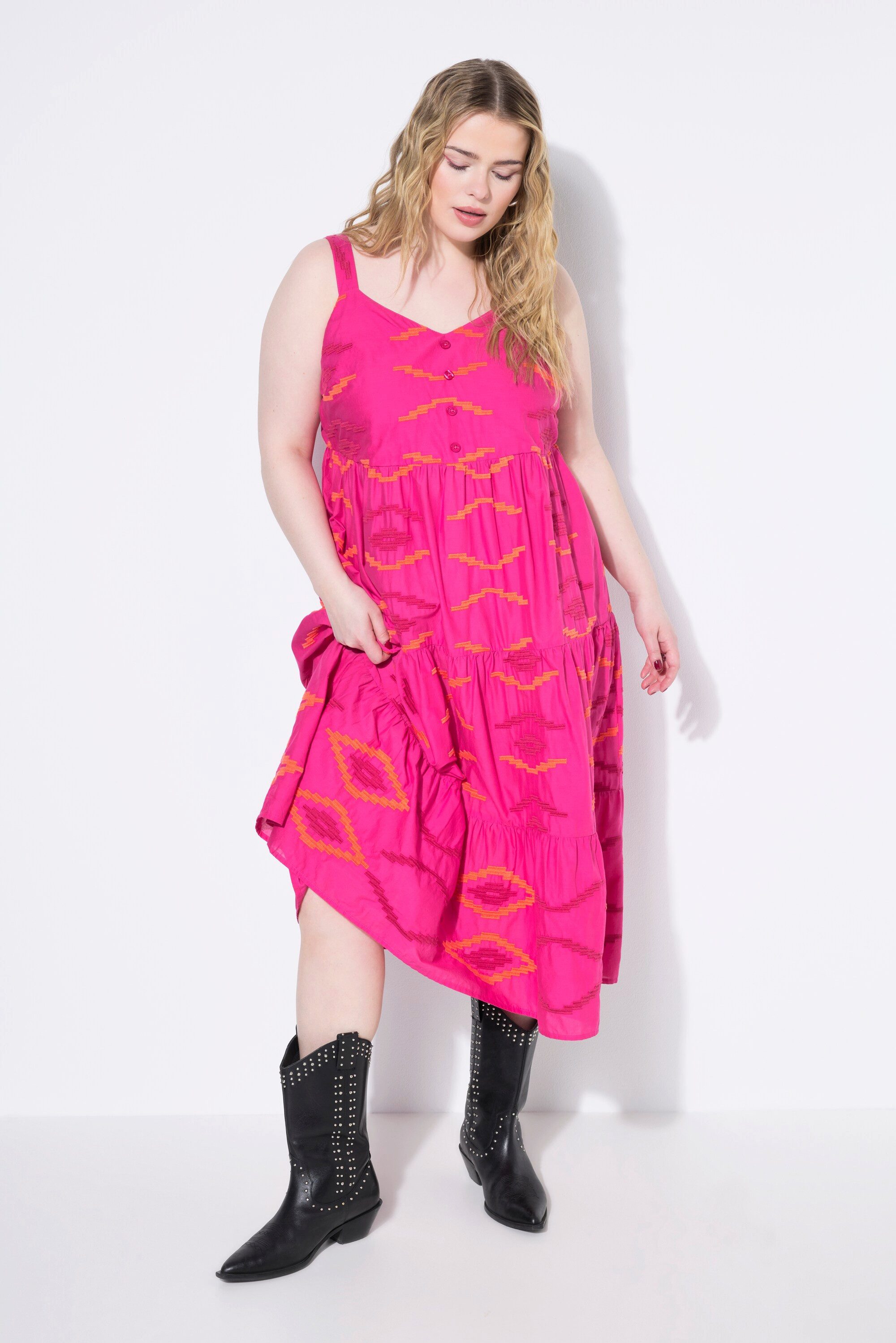Studio Untold Midikleid Midikleid A-Line Stickerei Volants – Bild 4 von 4