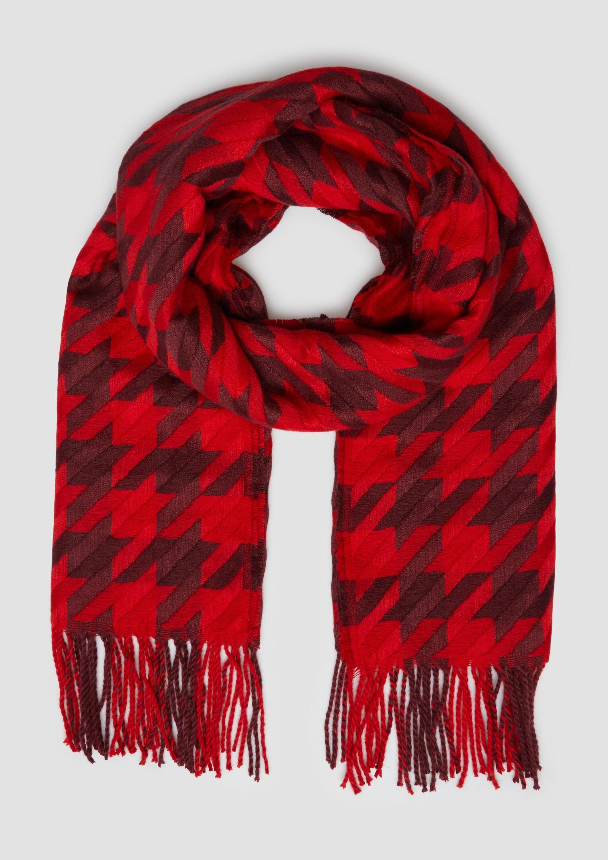 s.Oliver Schal Tuch, Breiter Schal mit Hahnentritt-Muster und Fransen