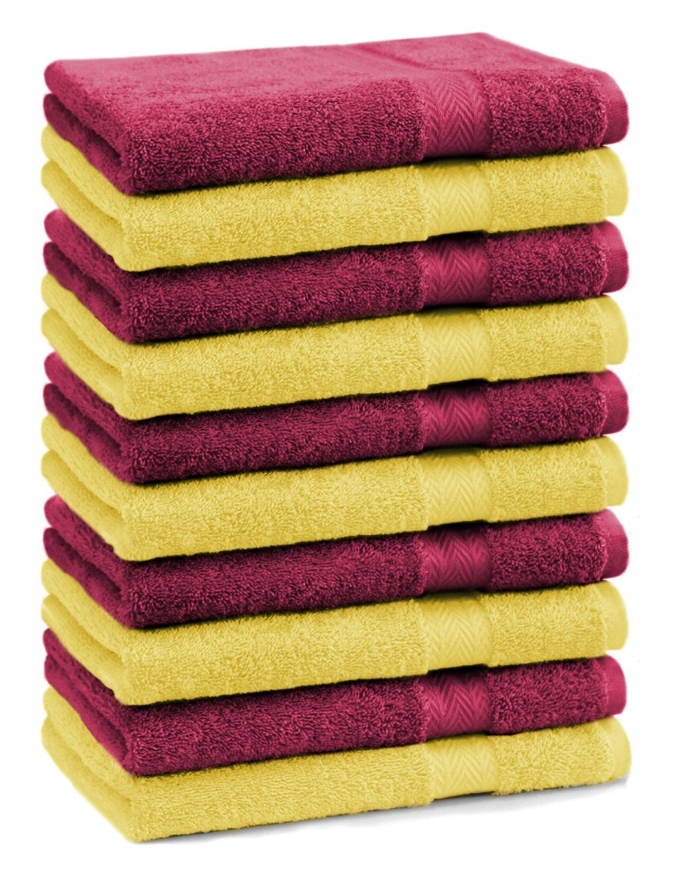 Betz Gästehandtücher 10 Stück Gästehandtücher Premium 100% Baumwolle Gästetuch-Set 30x50 cm Farbe gelb und dunkelrot, 100% Baumwolle