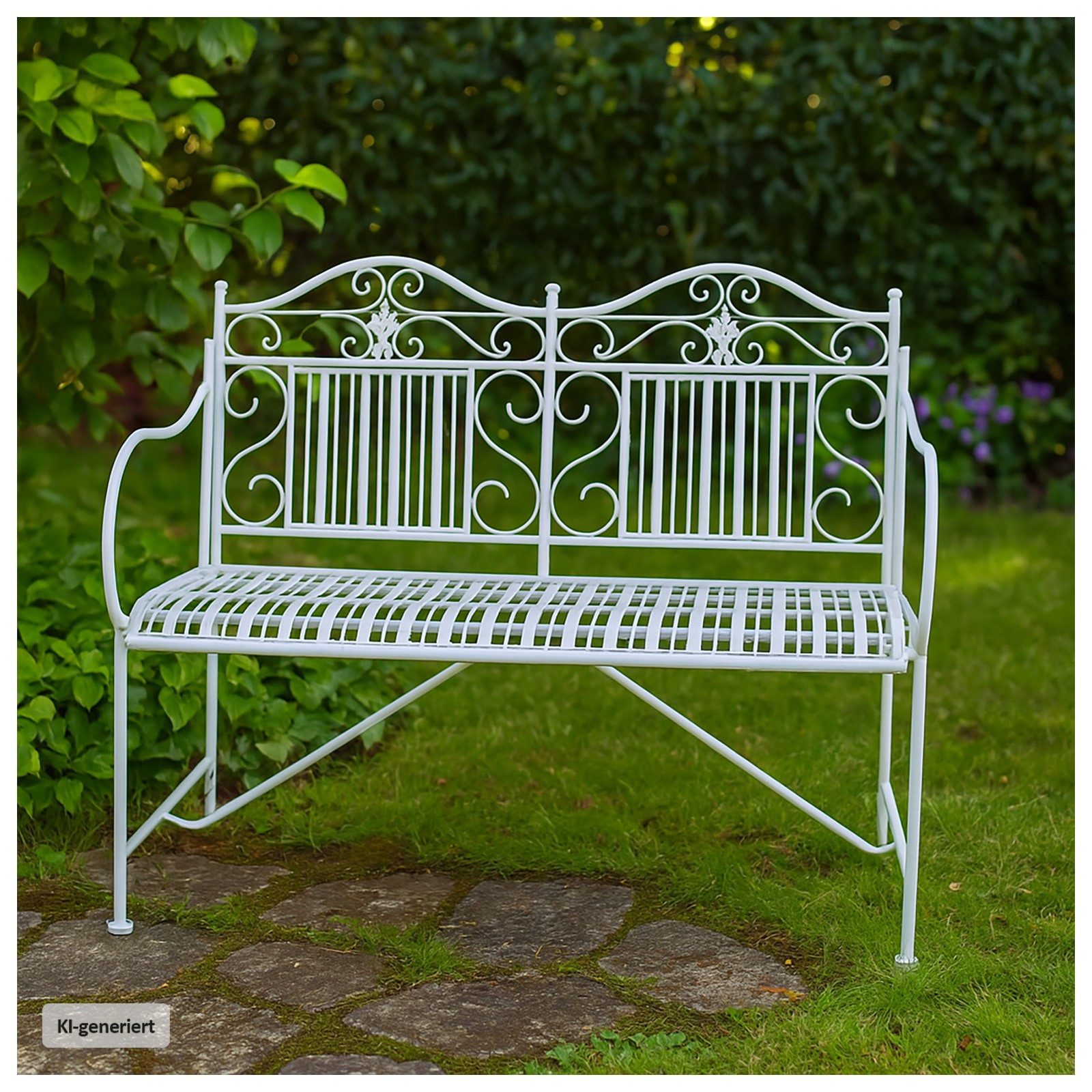 HTI-Living Gartenbank Gartenbank Creme Metallbank Celia (Stück, 1-St., 1 Gartenbank), Sitzbank Metall nostalgisch