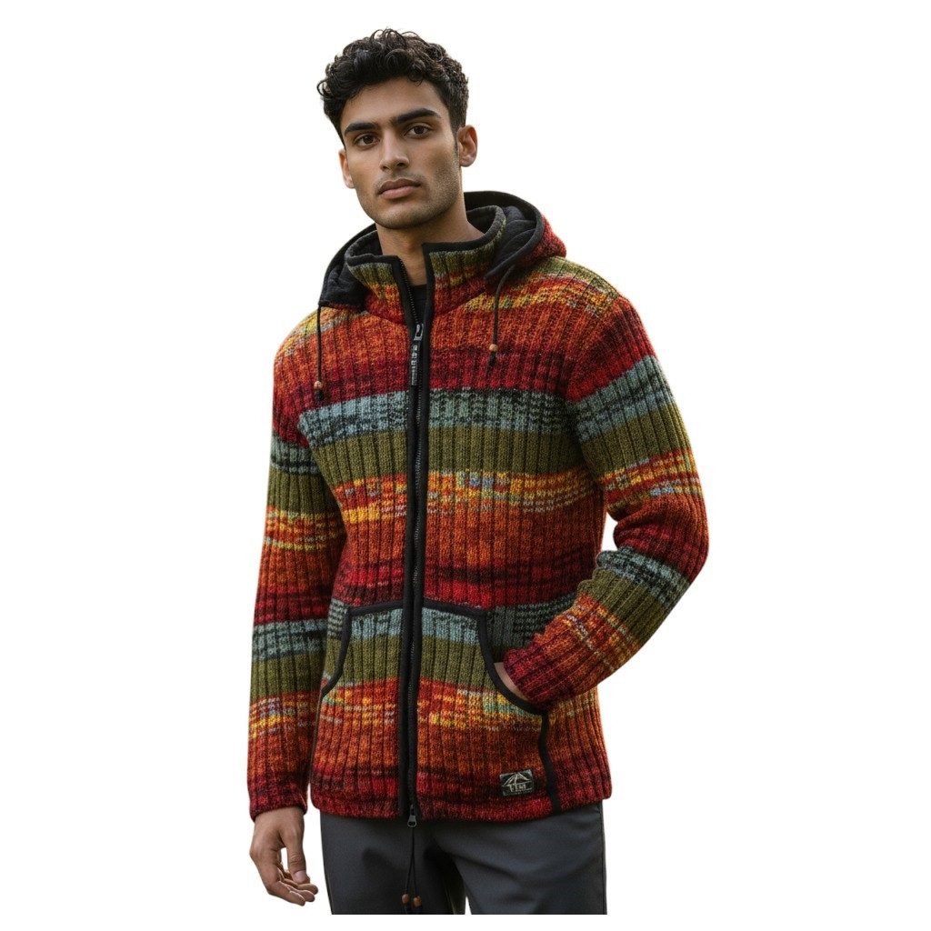 THC Natural Line Strickjacke THC Schafwoll Strickjacke bunt 726 (1 Stück, 1-tlg., 1 Stück) Strickjacke mit abnehmbarer Kapuze – Bild 4 von 5