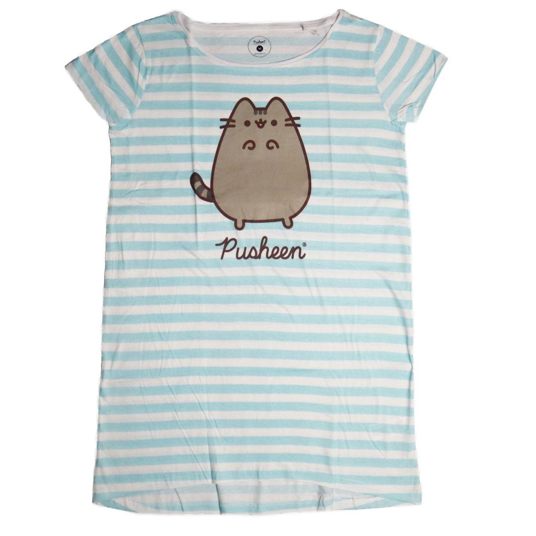 Pusheen Pyjamaoberteil Pusheen The Damen Nachthemd bis Baumwolle XS Cat XL, Schlafshirt Katze kurzarm Blau Gr. die 100