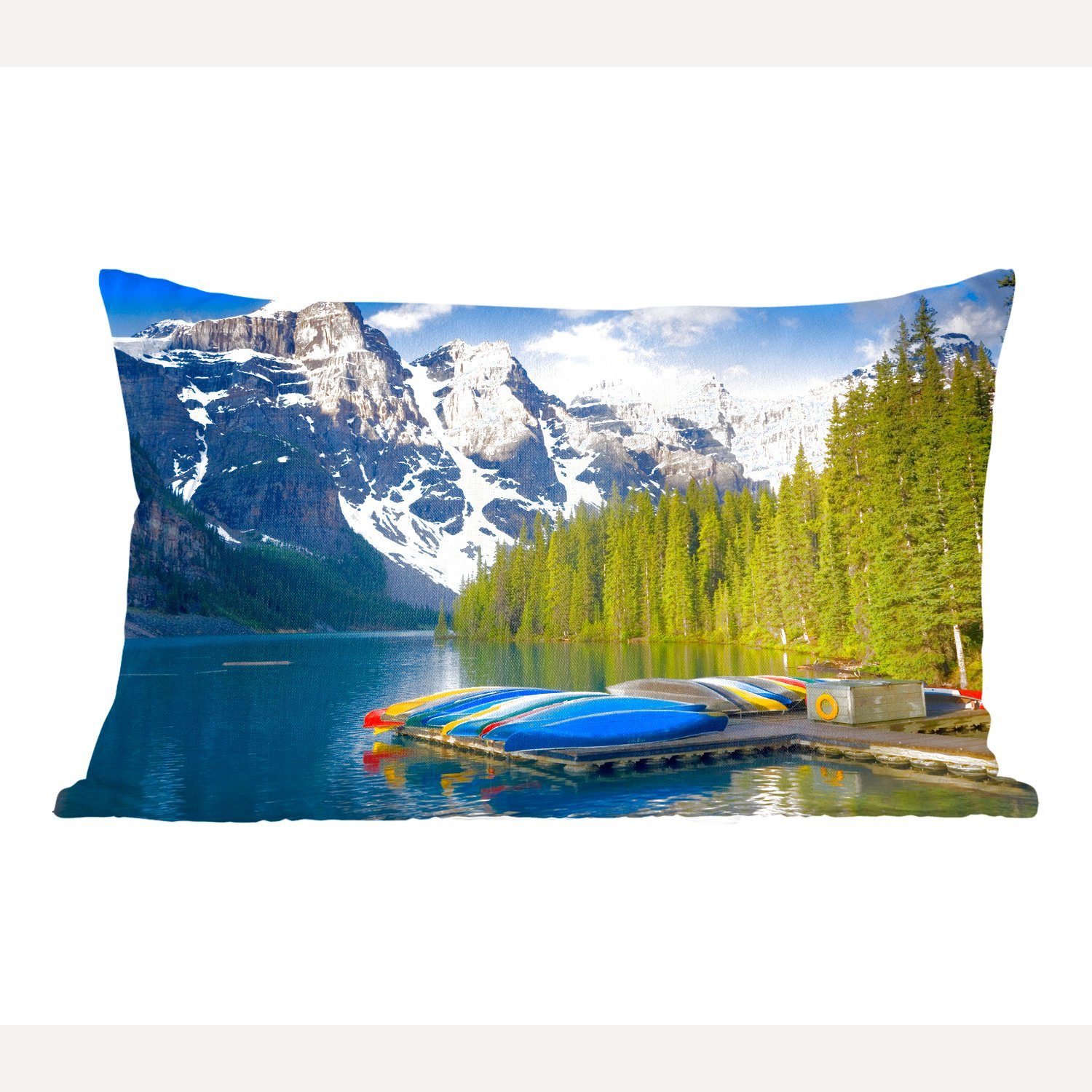 MuchoWow Dekokissen Kanus im Banff-Nationalpark in Kanada, Wohzimmer Dekoration, Zierkissen, Dekokissen mit Füllung, Schlafzimmer