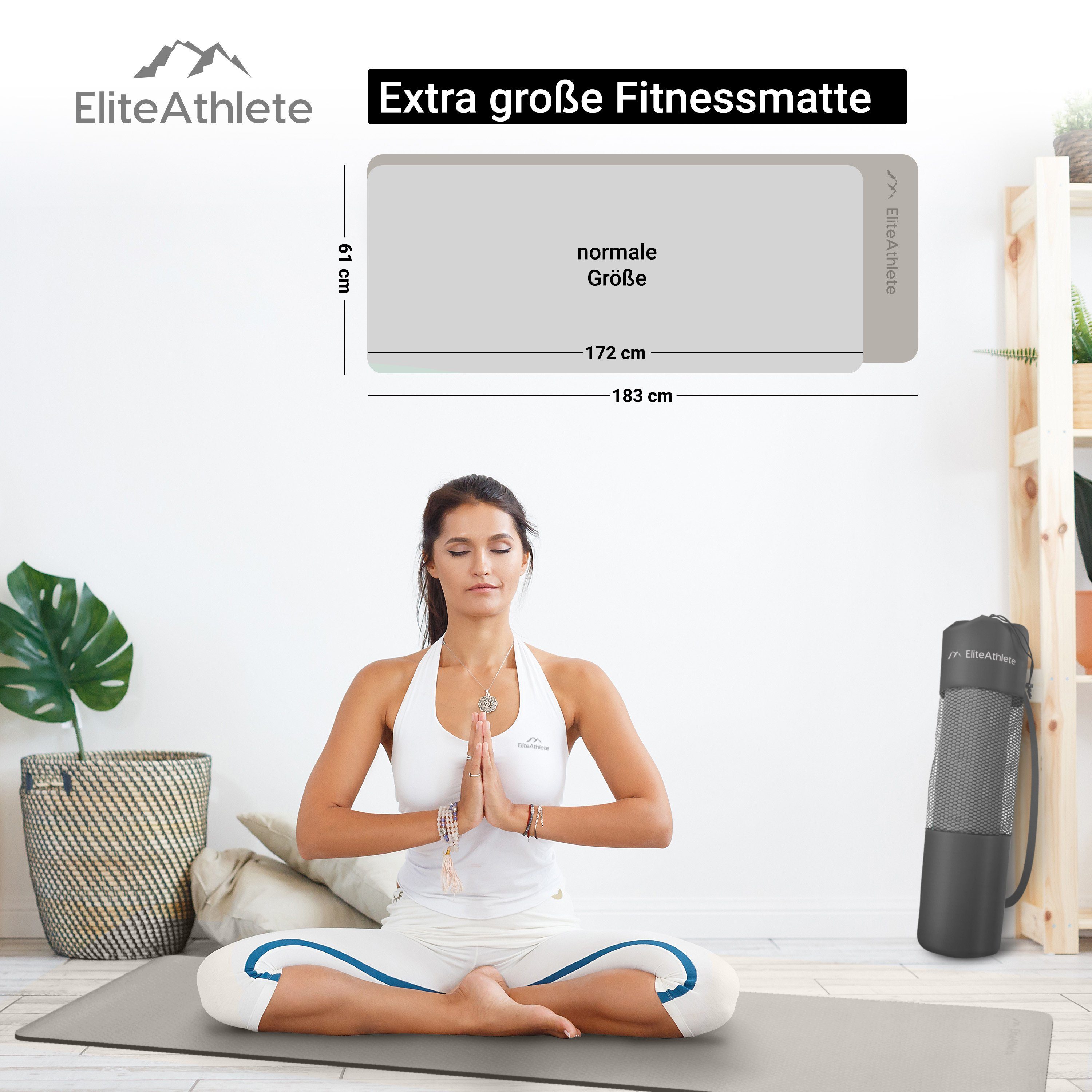 EliteAthlete Yogamatte EliteAthlete® Yogamatte - Sportmatte - Fitnessmatte - Yoga Matte (Set bestehend aus: Matte, Transporttasche, Transportband)