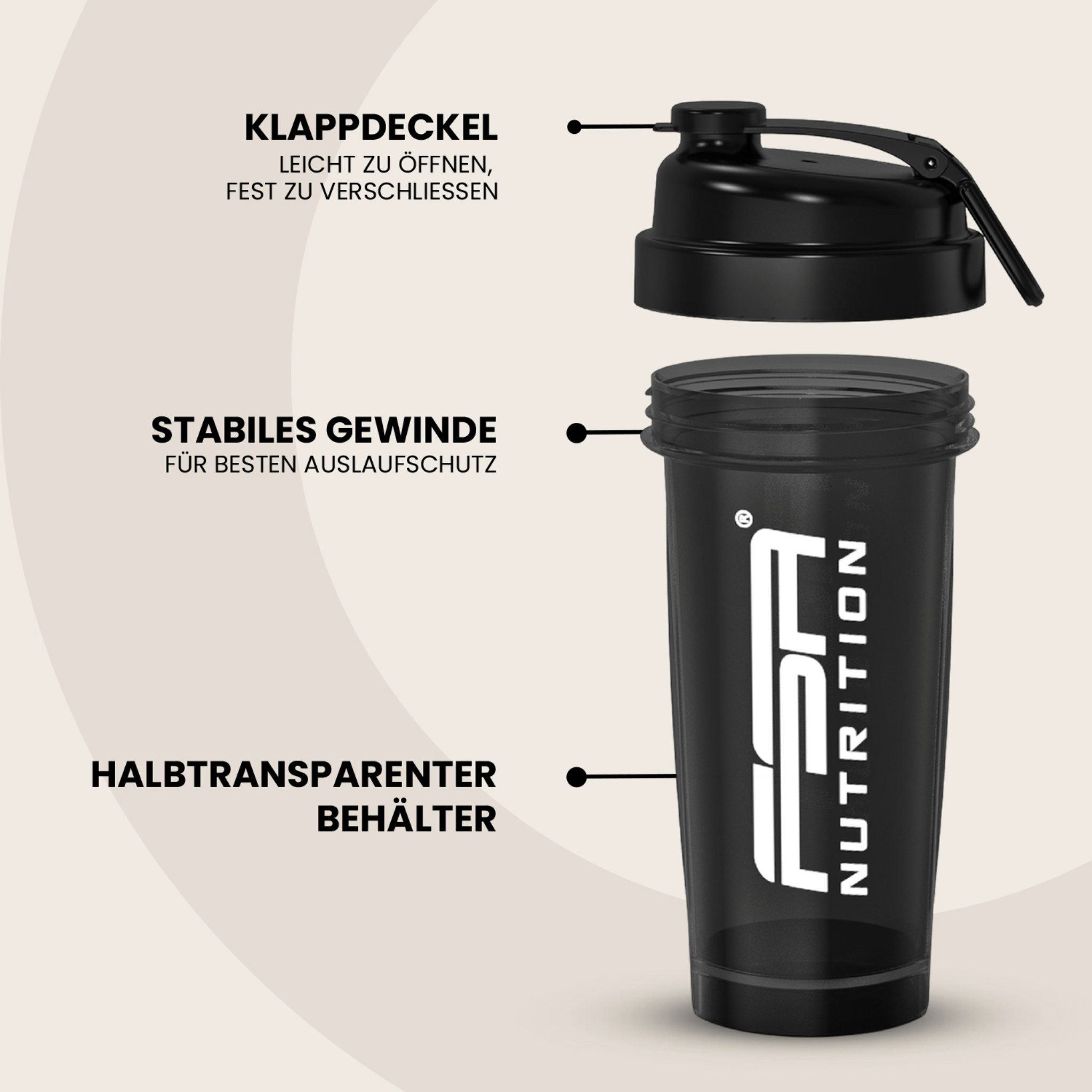 FSA NUTRITION Protein Shaker Premium Trinkflasche für Sport, Shaker mit Messmarkierungen, Mischkugel – Bild 2 von 5