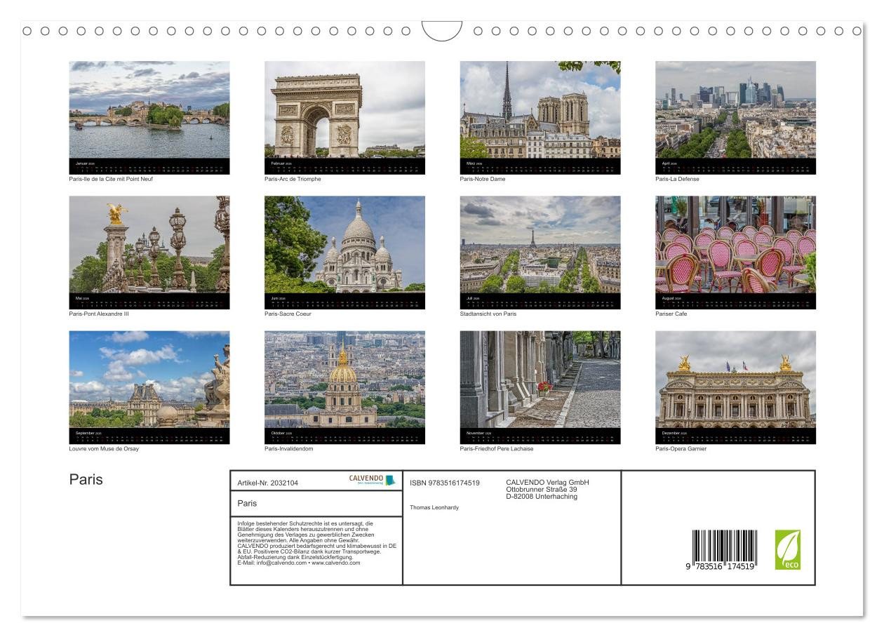 Thumbnail - CALVENDO Wandkalender Paris (Wandkalender 2026 DIN A3 quer), CALVENDO Monatskalender