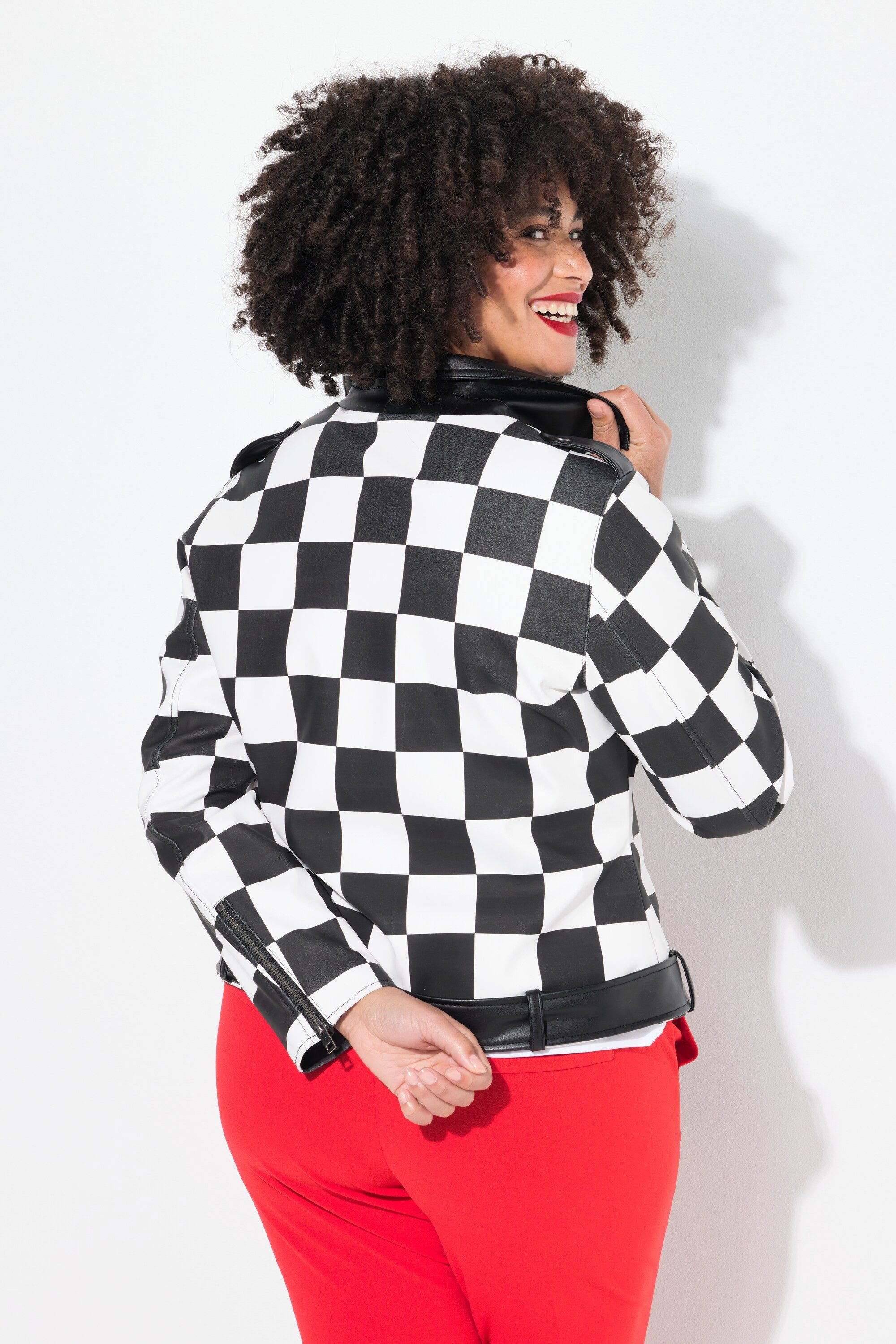 Angel of Style Lederjacke Lederoptik-Jacke Bikerjacke Schachbrett-Karo