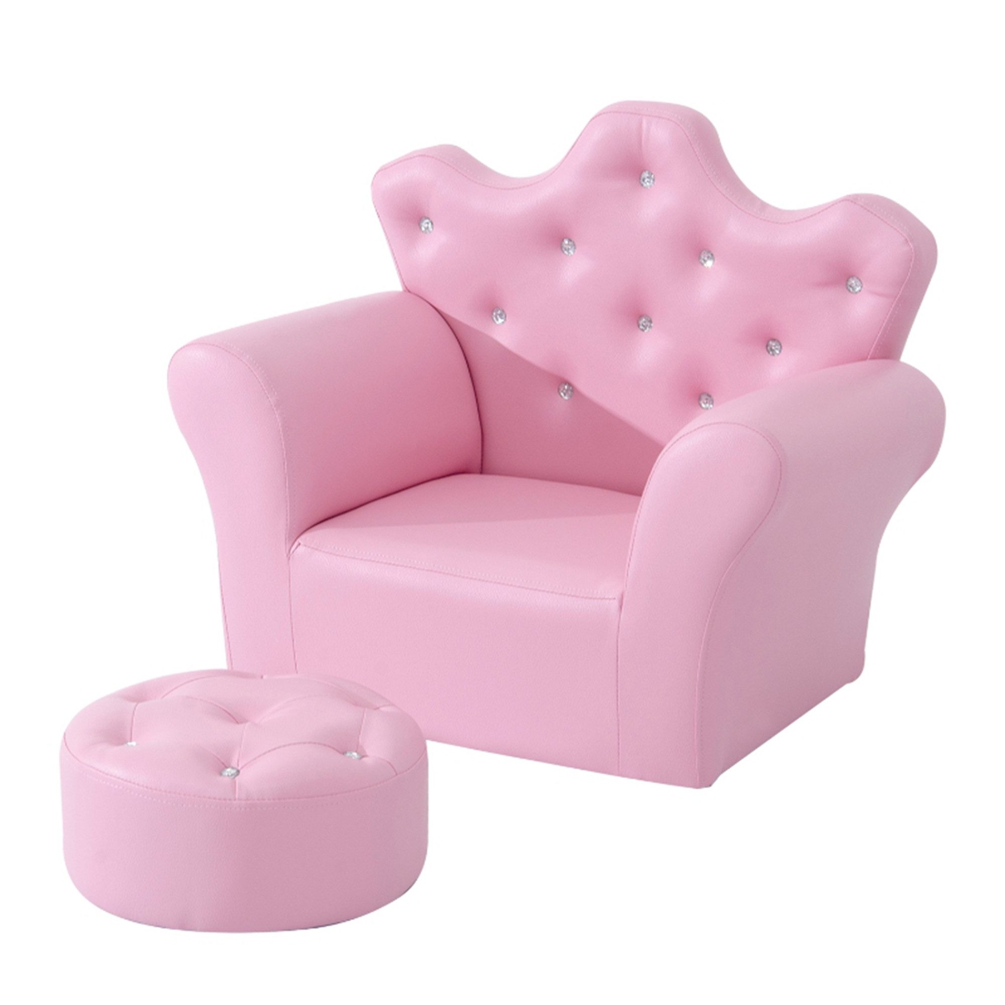 MC Star Kindersofa Spielsofa für Kinder, mit Ottomane, Kindercouch Prinzessinnen, Spielsofa Kindercouch Mini Couch für Kuschelecke, Kinderzimmer, Spielzimmer, Schlafzimmer, Rosa