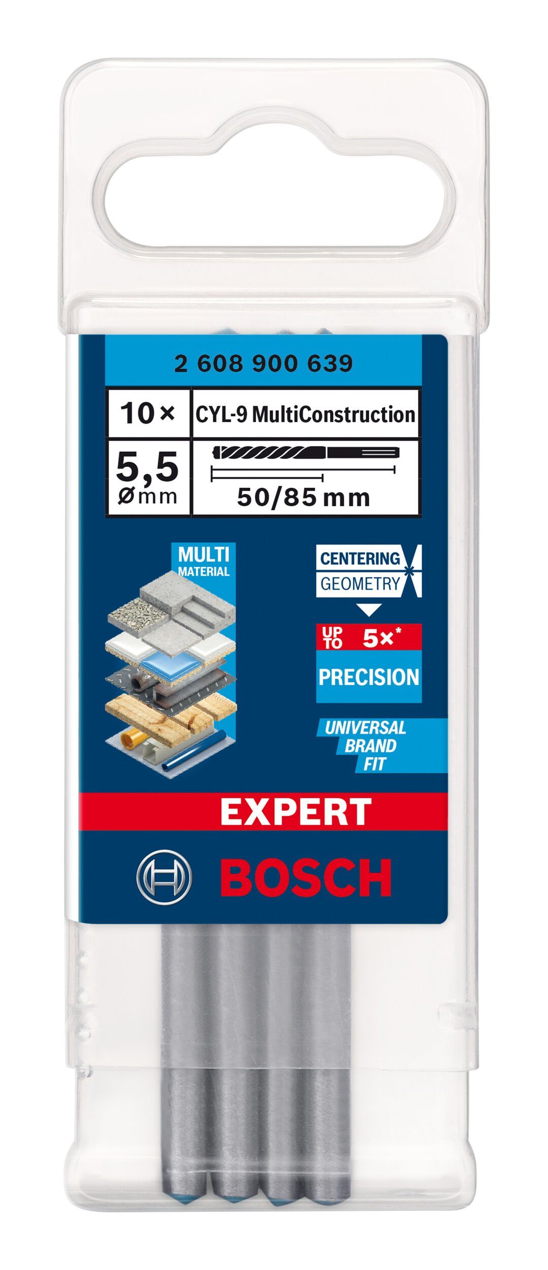 Expert - BOSCH MultiConstruction, x Expert Multi CYL-9 85 (10 CYL-9 Stück), Construction 5,5 mm 10er-Pack Universalbohrer x 50 -