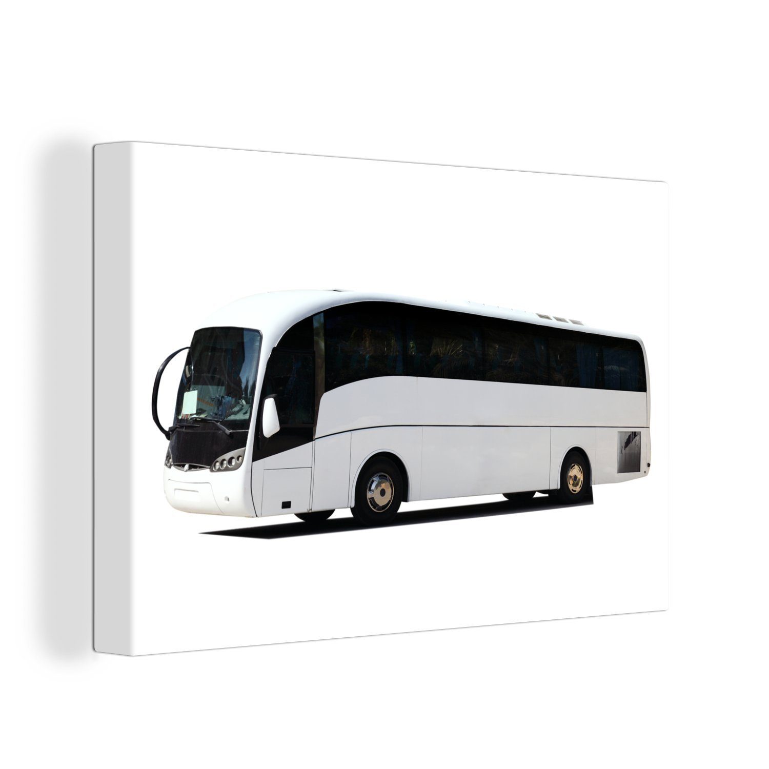 OneMillionCanvasses® Leinwandbild Seitenansicht eines weiß lackierten Busses, (1 St), Wandbild Leinwandbilder, Aufhängefertig, Wanddeko, 30x20 cm