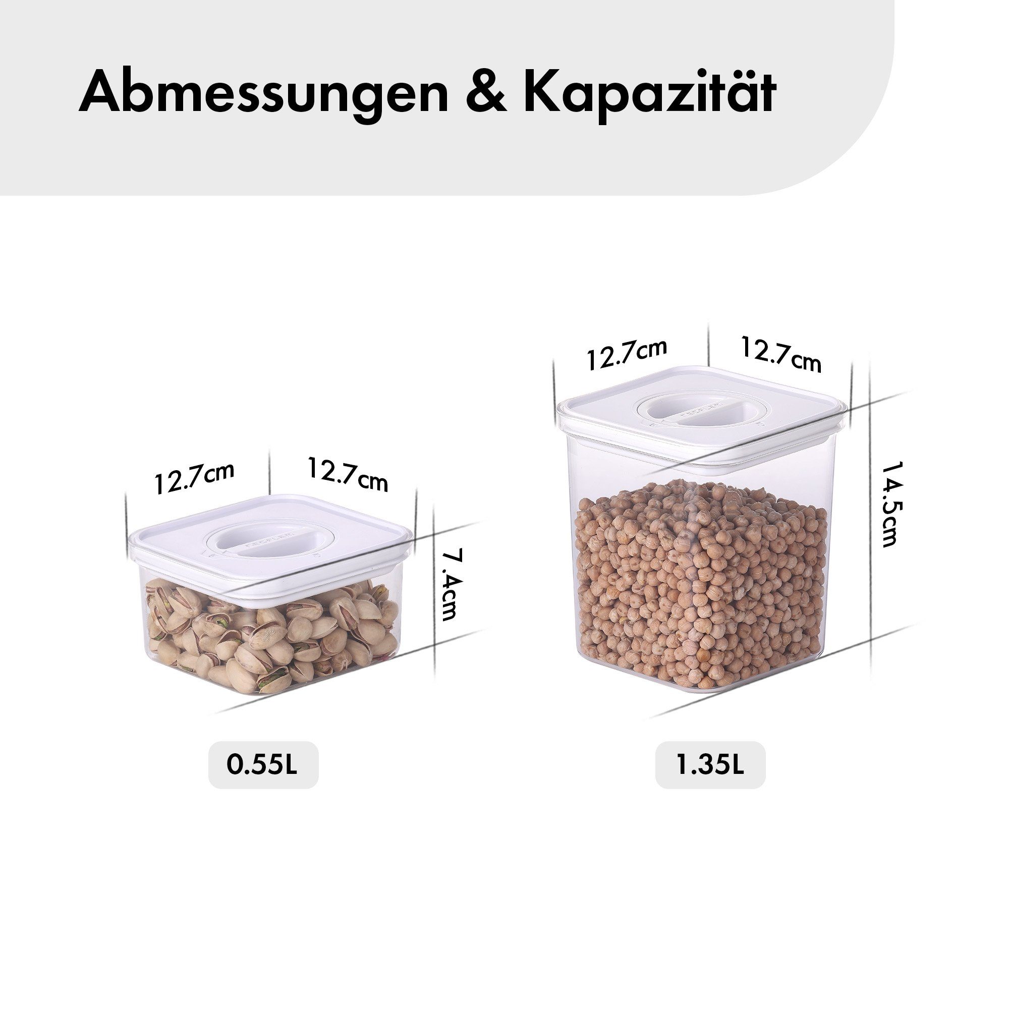 NEOFLAM® Vorratsdose Smart Seal Vorratsbehälter Set 4tlg. - Gr. 2x S, 2x M - Weiß, Kunststoff (AS & PP), Silikon, (4-tlg) – Bild 2 von 5