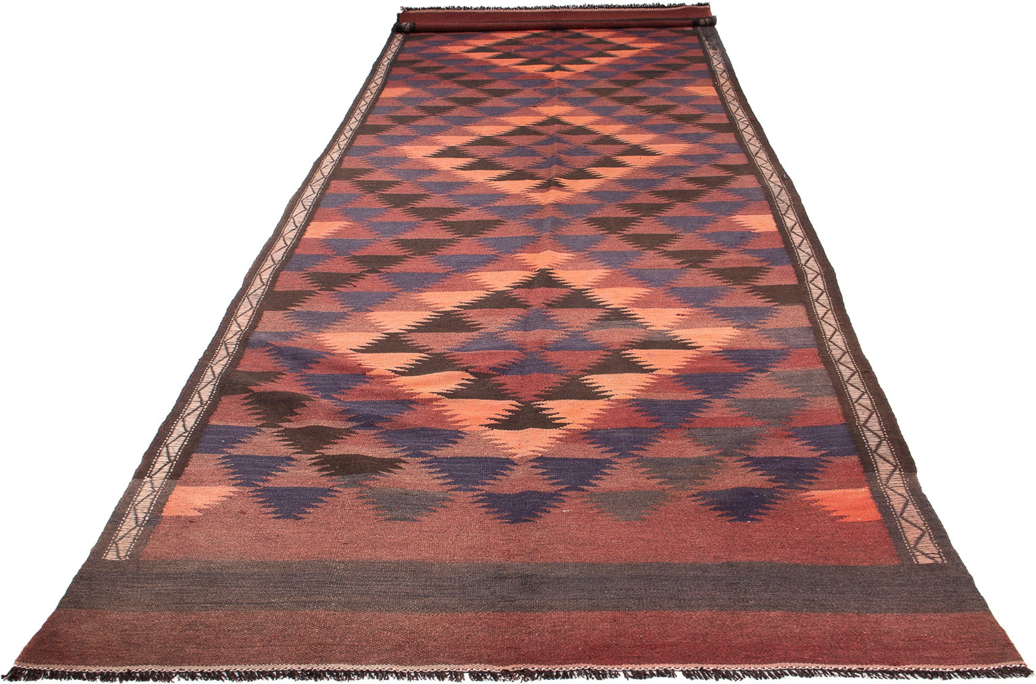 Wollteppich Kelim - Old - 450 x 135 cm - braun, morgenland, rechteckig, Höhe: 4 mm, Wohnzimmer, Einzelstück | Kurzflor-Teppiche