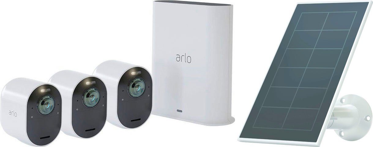 ARLO Ultra 2 Spotlight Kabelloses 4K-UHD-Überwachungssystem mit 3 Kamera Überwachungskamera (Außenbereich, 3-tlg)