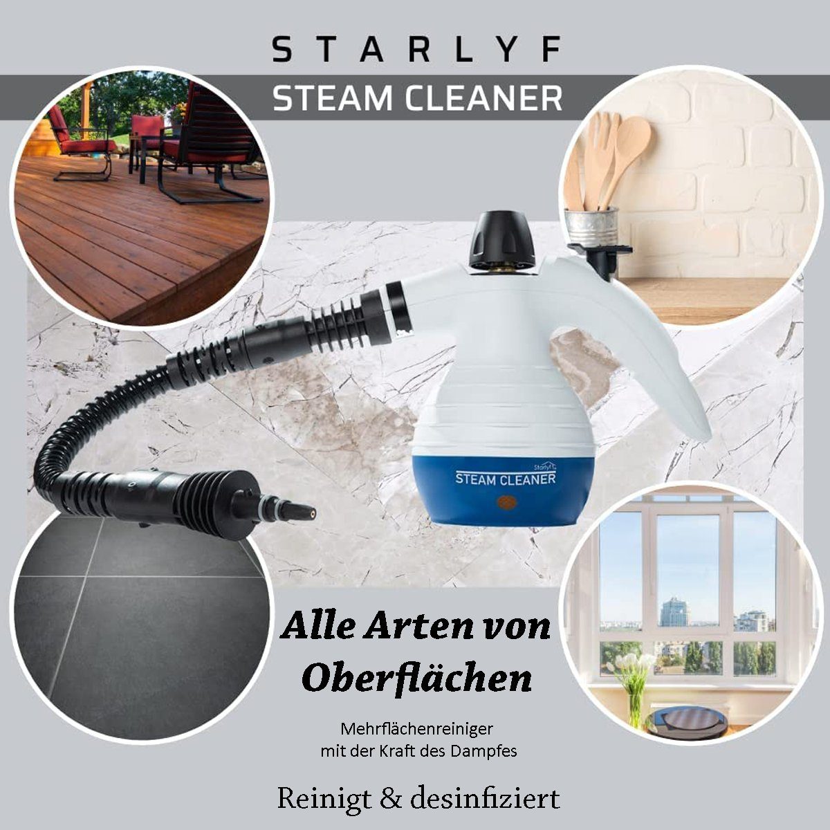 ml, Steam W, Cleaner, beutellos, Dampfreiniger, 1050 Dampfente bar, 250 2,8 Starlyf tragbarer Handdampfreiniger