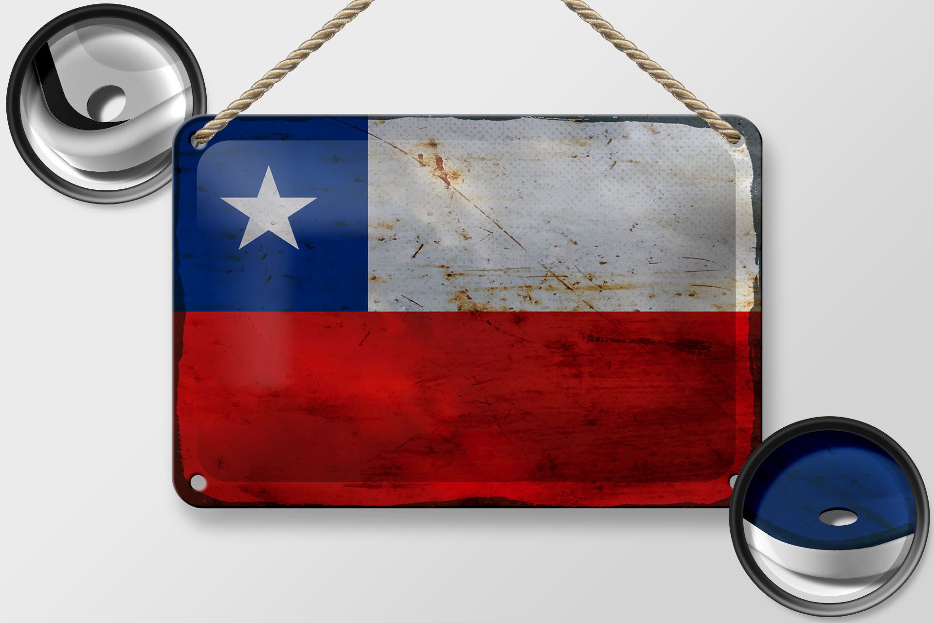Femer GmbH Metallschild Flagge Chile 18x12cm Flag of Chile Rost, (1 St), gewölbte Oberfläche, abgerundete Ecken, umgeschlagene Kanten