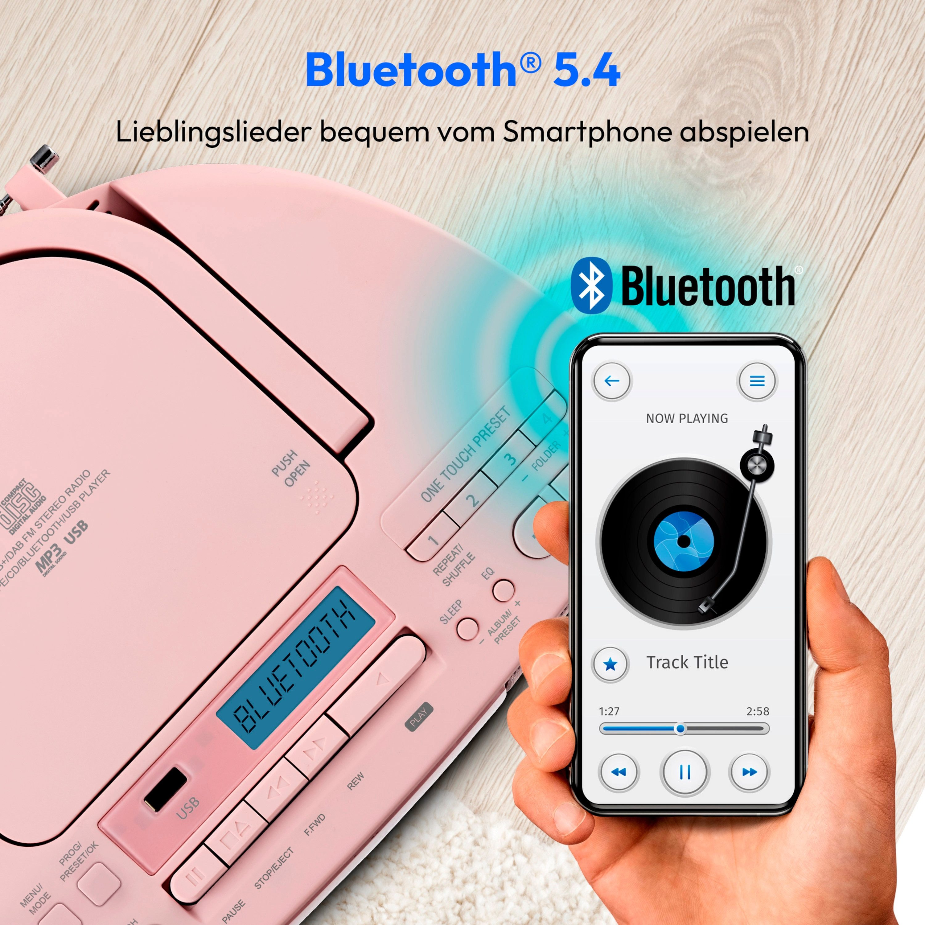 Medion® Boombox MEDION® LIFE® DRX-1 Plus (MD400003) Radio (AM- / FM- Tuner, MW / UKW mit RDS, 3 W, Bluetooth® 5.4, AUX-In, Batteriebetrieb: 6 x 1,5 V, Kopfhöreranschluss)