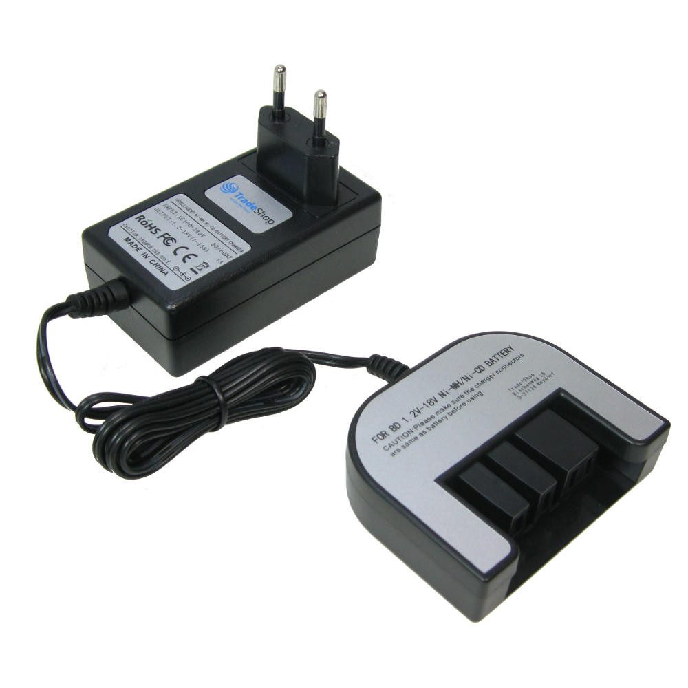 Trade-Shop Schnellladegerät 1,2V-18V passend für Black & Decker EPC186BK EPC188 Universal-Ladegerät (1000.00 mA, Geeignet für Ni-Cd, Ni-MH Akkus / LED-Anzeige für den Ladezustand)