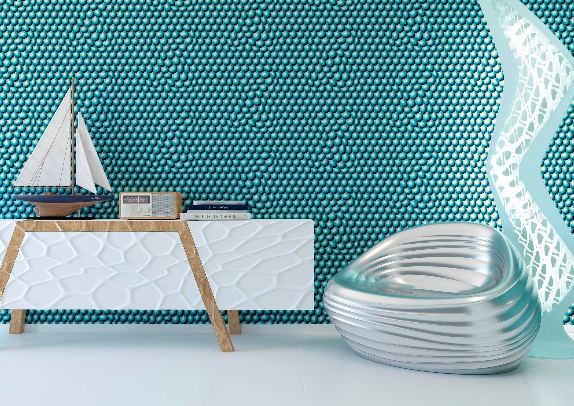 living grafisch Vliestapete Mac A.S. walls türkis/blau/silberfarben Stopa, geometrisch, Création 3D-Optik,