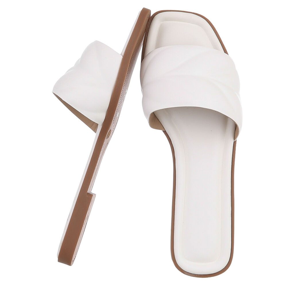Ital-Design Damen Slipper mit gepolsterter Riemen-Optik Pantolette (91895741) Blockabsatz Pantoletten in Weiß