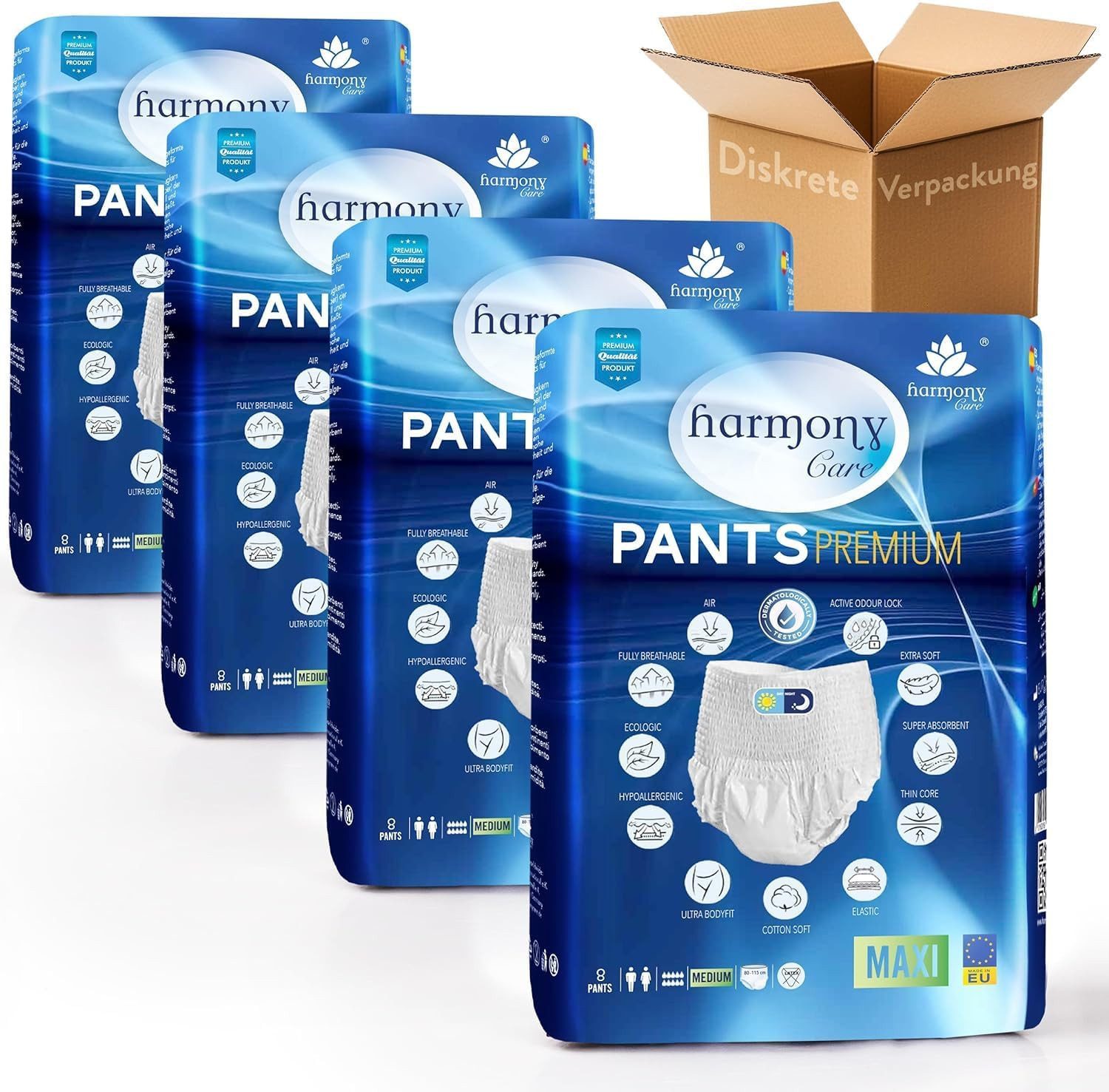 Harmony Care Windeln für Erwachsene - MAXI Windelhosen für Erwachsene - Inkontinenz Pants (saugstarke Erwachsenenwindeln, 64-St., Windeln für Männer, Frauen, Jugendliche), Auslaufsichere Pampers für Erwachsene