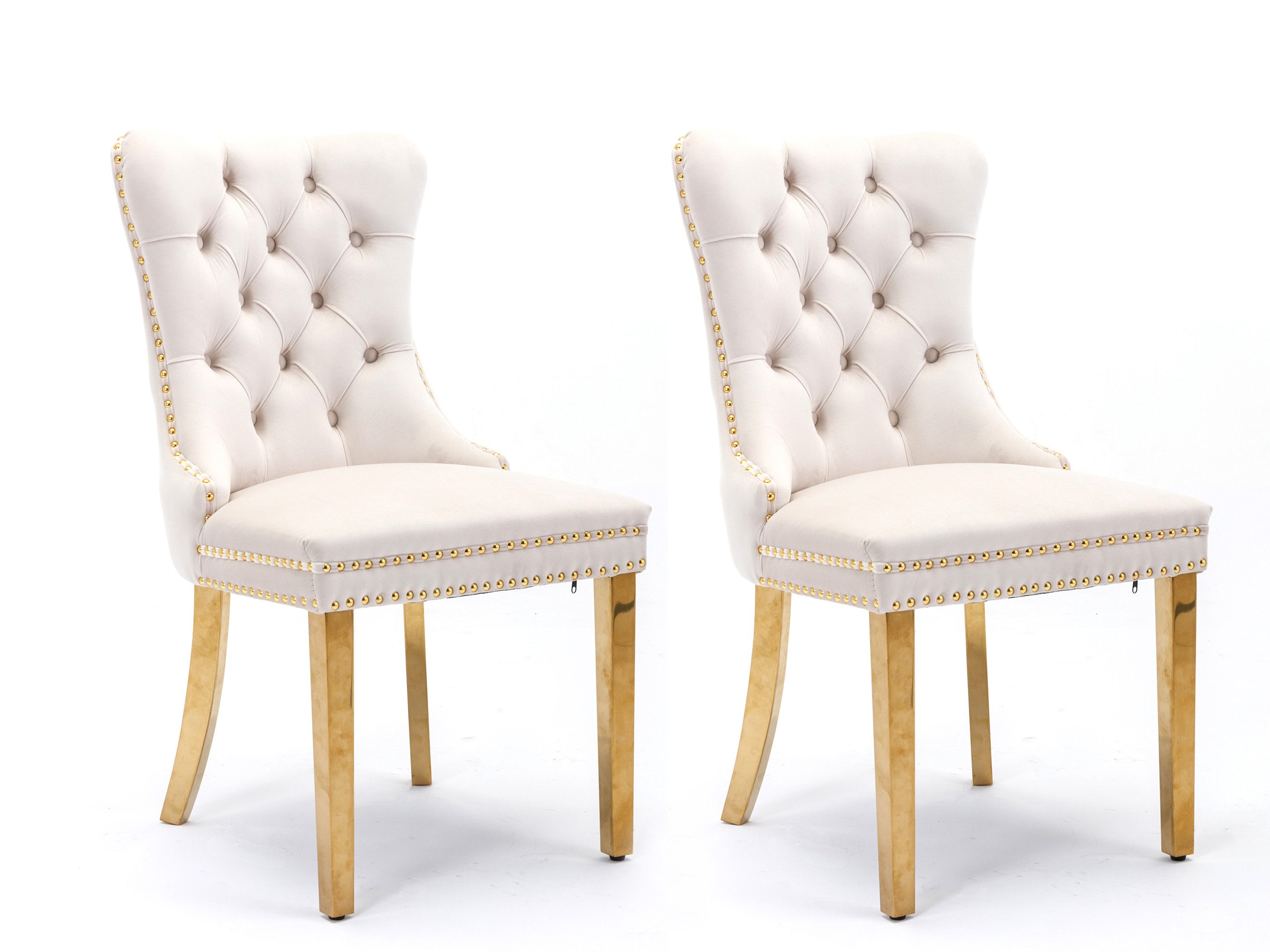 SeedWave Esszimmerstuhl 2er Set Küchenstuhl Samt Polsterstuhl mit Ziernieten, Metallbeinen, Knopf-Rückenlehne, Ringgriffe hinten, verstellbare Fußpads