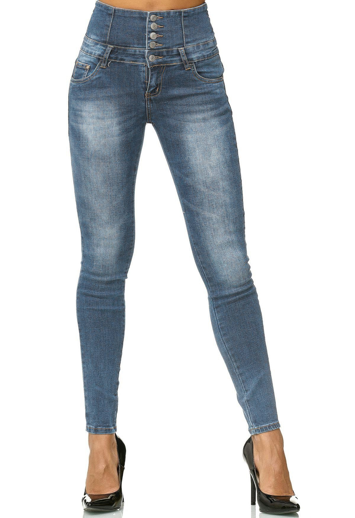 MiSS RJ High-waist-Jeans »2547« (skinny fit, 1-tlg., Knöpfe) Damen High  Waist Skinny Jeans Hose Shaping MELANI online kaufen | OTTO