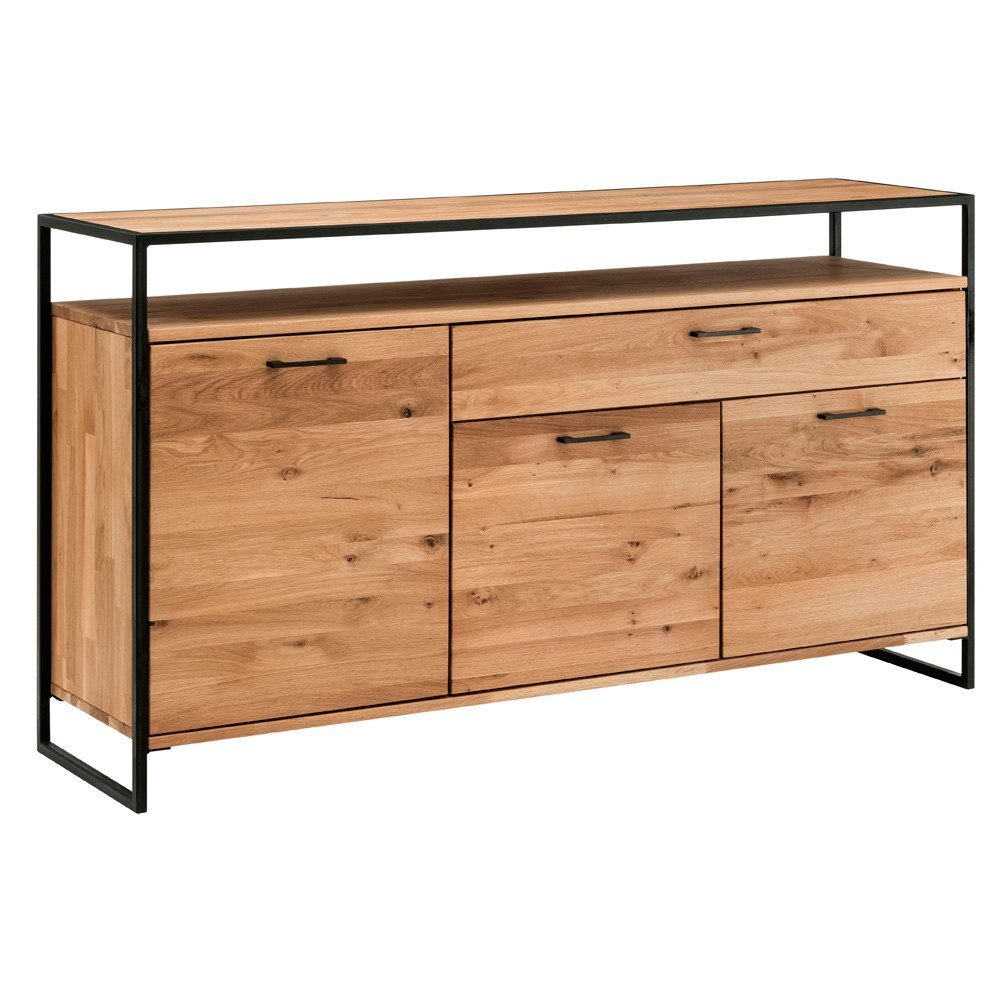 Lomadox Sideboard FORST-64, Eiche massiv geölt, mit umlaufendem Metallrahmen, : 135/92/44 cm