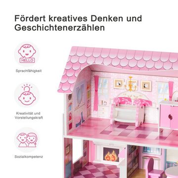 EXTSUD Spielturm-Spielzeugset Puppenhaus-Set aus Holz, Möbel und Accessoires, Traumhaus-Spielset,3+, Mit Möbeln und Accessoires, Dream House Spielset, 3+