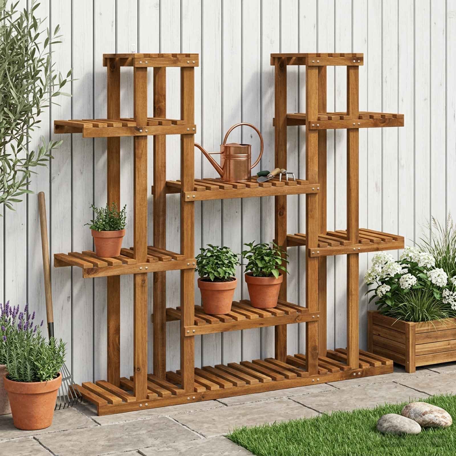 vidaXL Blumenständer Pflanzenständer Natur 123 x 25 x 114,5 cm Massivholz (1 St)