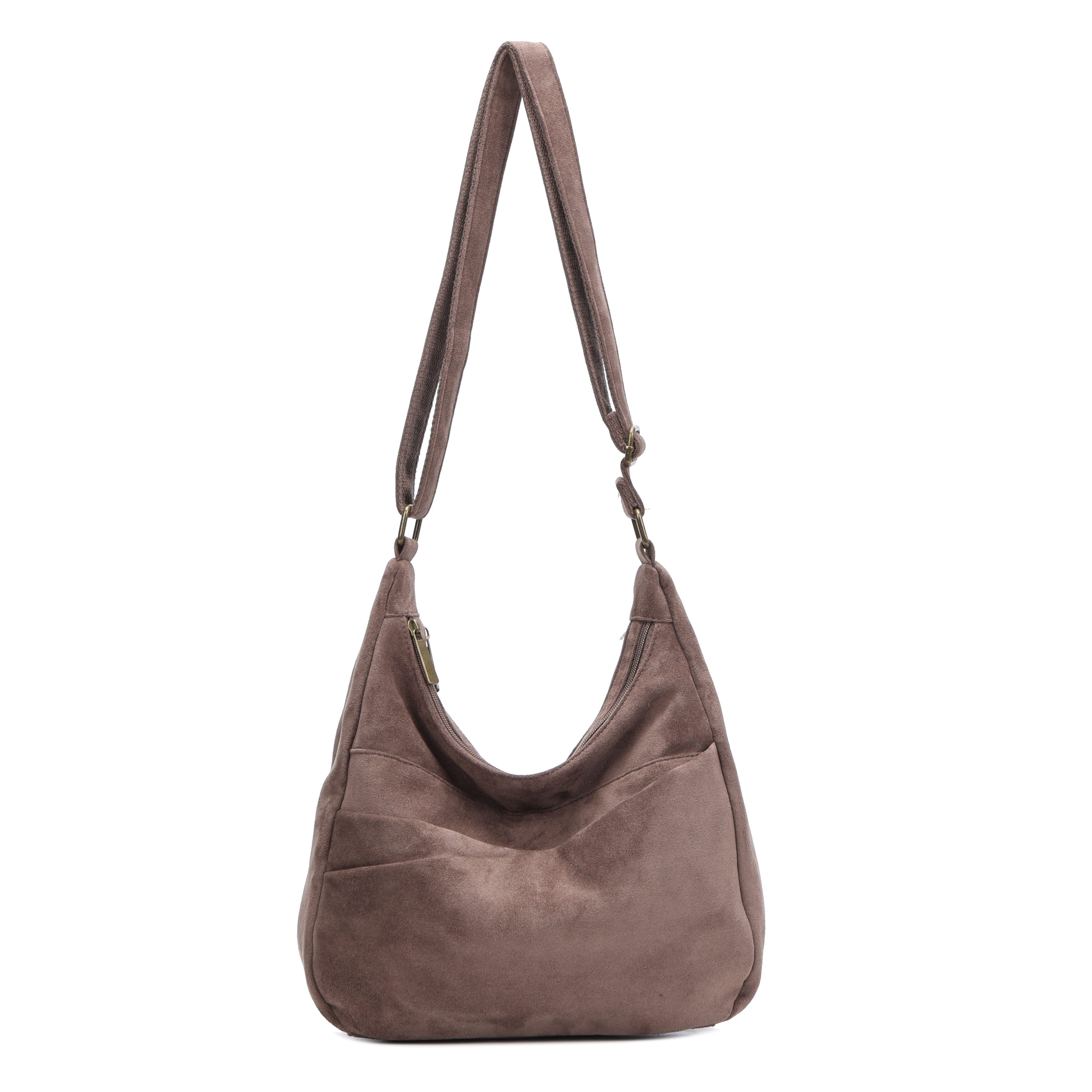 MIRROSI Umhängetasche Damen Schultertasche in Wildleder-Optik aus Stoff Crossbody Bag (Hobo Bag mit Reißverschlussfächern, verstellbarem Gurt, ca. 30 x 10 x 26 cm), Neue Kollektion Herbst/Winter 2026
