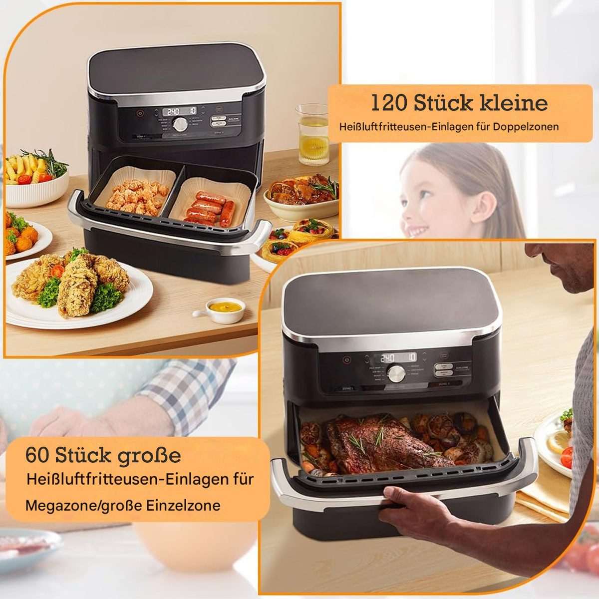 SURFOU Backpapier für Heißluftfritteuse Airfryer Ninja Foodi Flexdrawer/AF500eu 180 St., Lebensmittelsicher,Antihaft, Fettabweisend, Wasserfest, Hitzebeständig – Bild 4 von 5