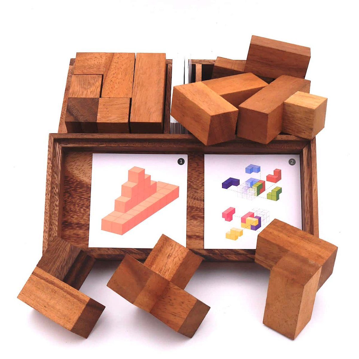 ROMBOL Denkspiele Spiel Soma Würfel - edles, variantenreiches Puzzle mit 50 Karten, 3D-Puzzle, Holzspiel