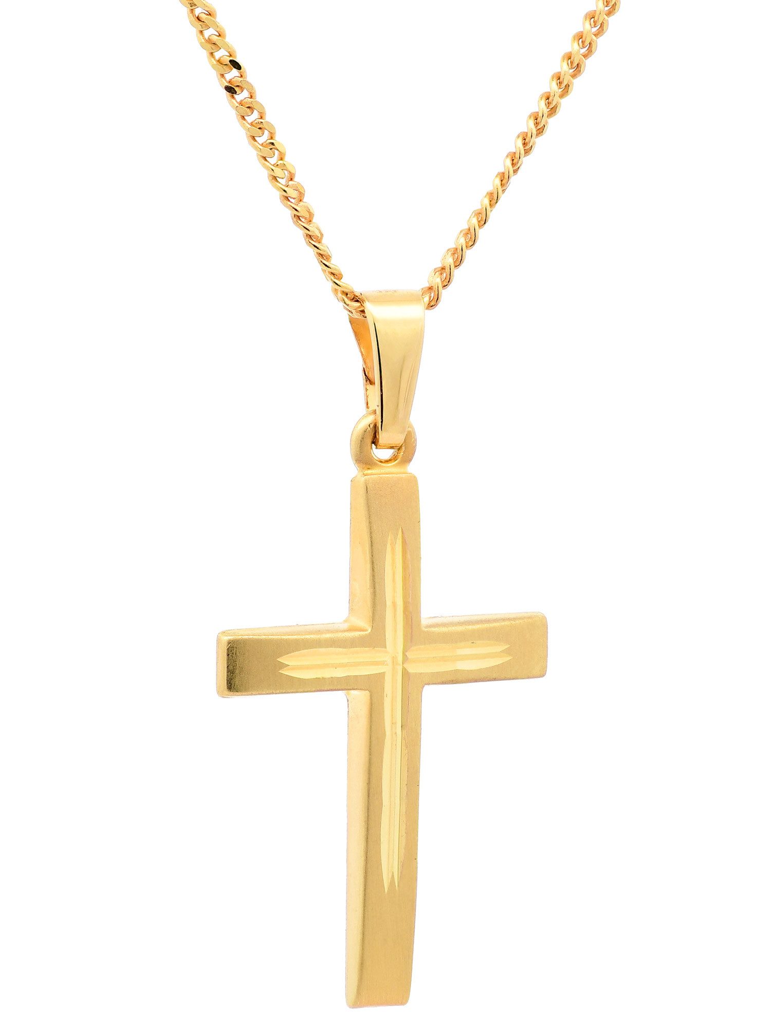 Kreuzanhänger Anhänger Kreuz 333-8 Karat Gold mit vergoldeter Silberkette 36 cm