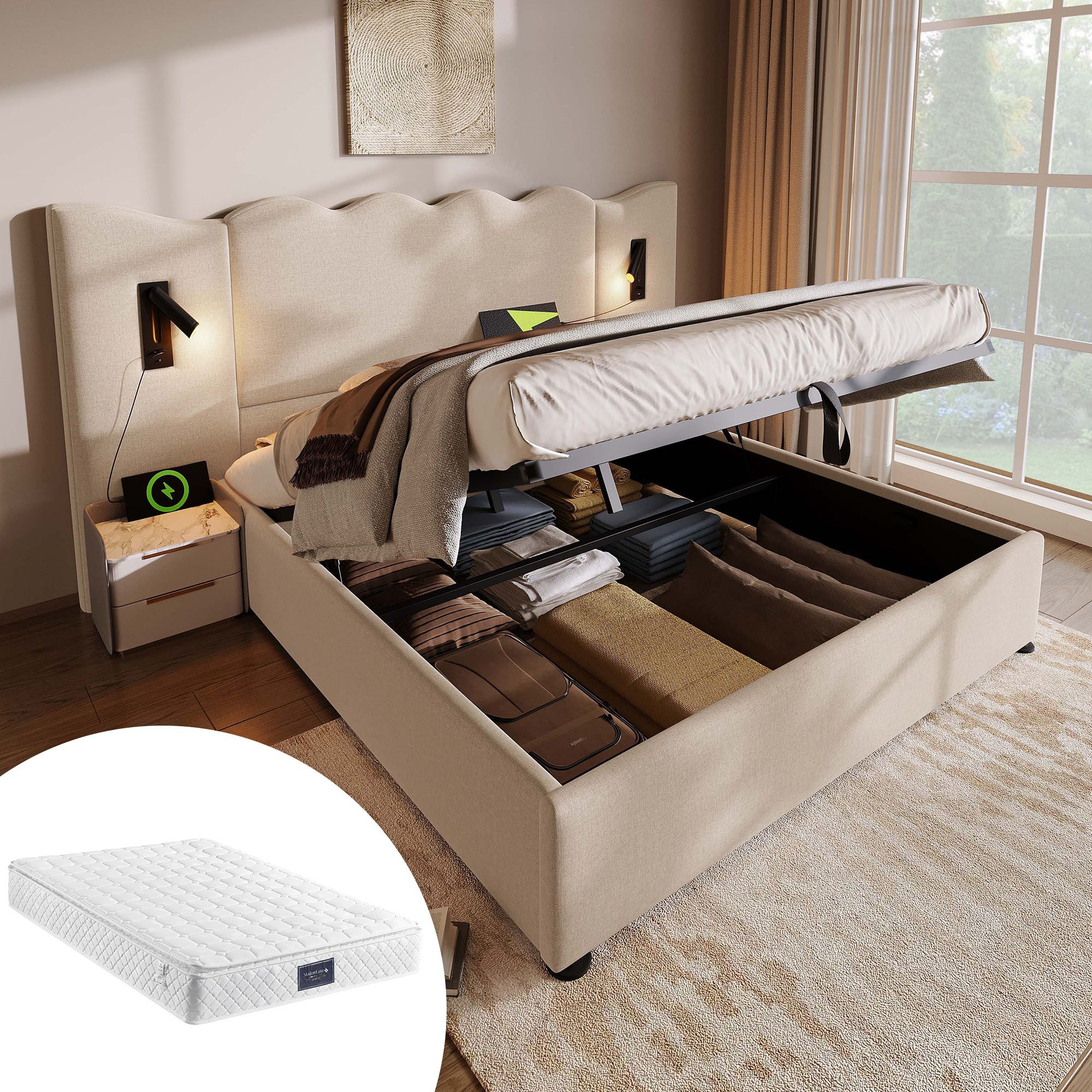 HAUSS SPOLE Polsterbett 160×200 mit Leselampe günstig online kaufen