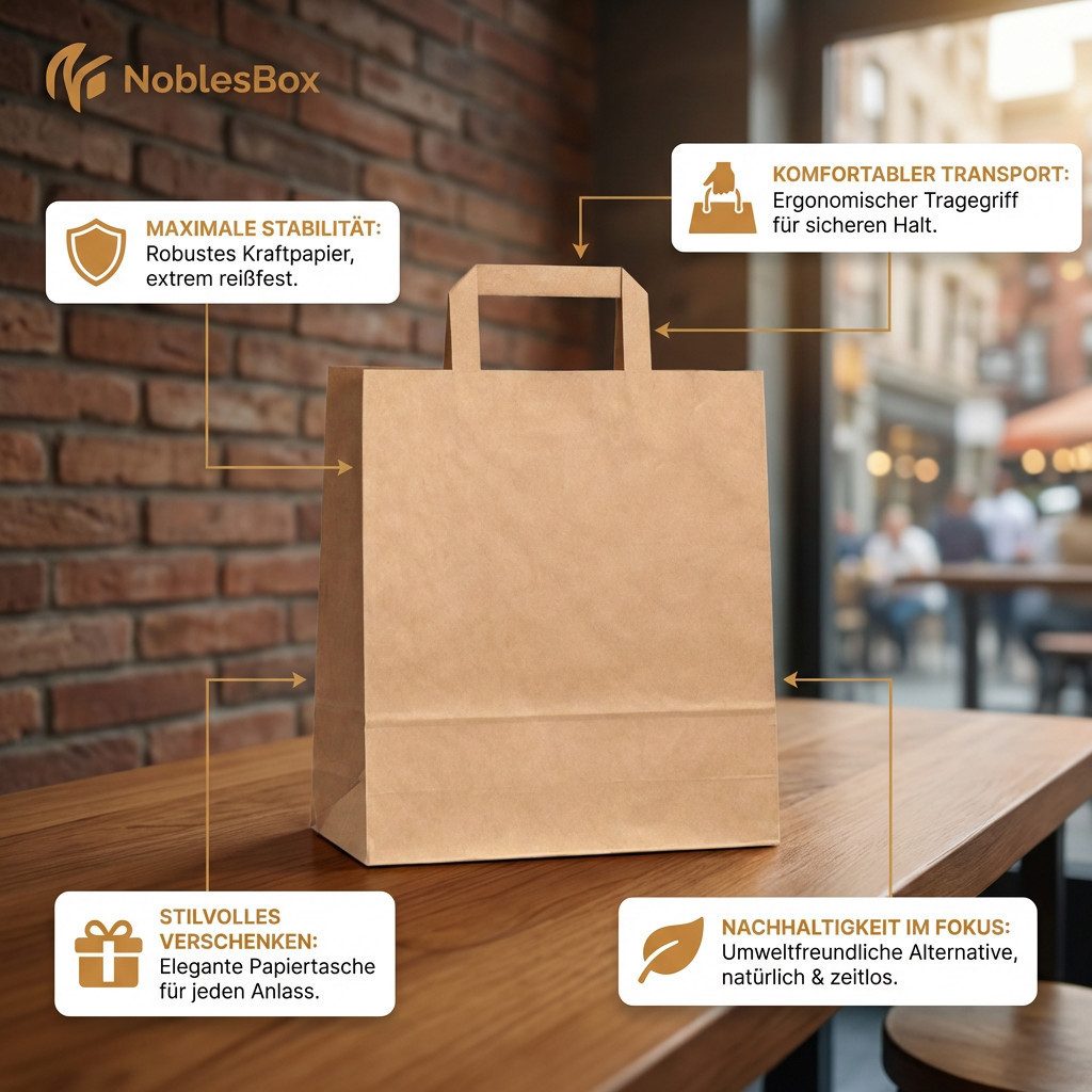 NoblesBox Tragetasche Papiertüten - Geschenktaschen - Robustes Papier - Einzelhandel (250-tlg), mit Henkel
