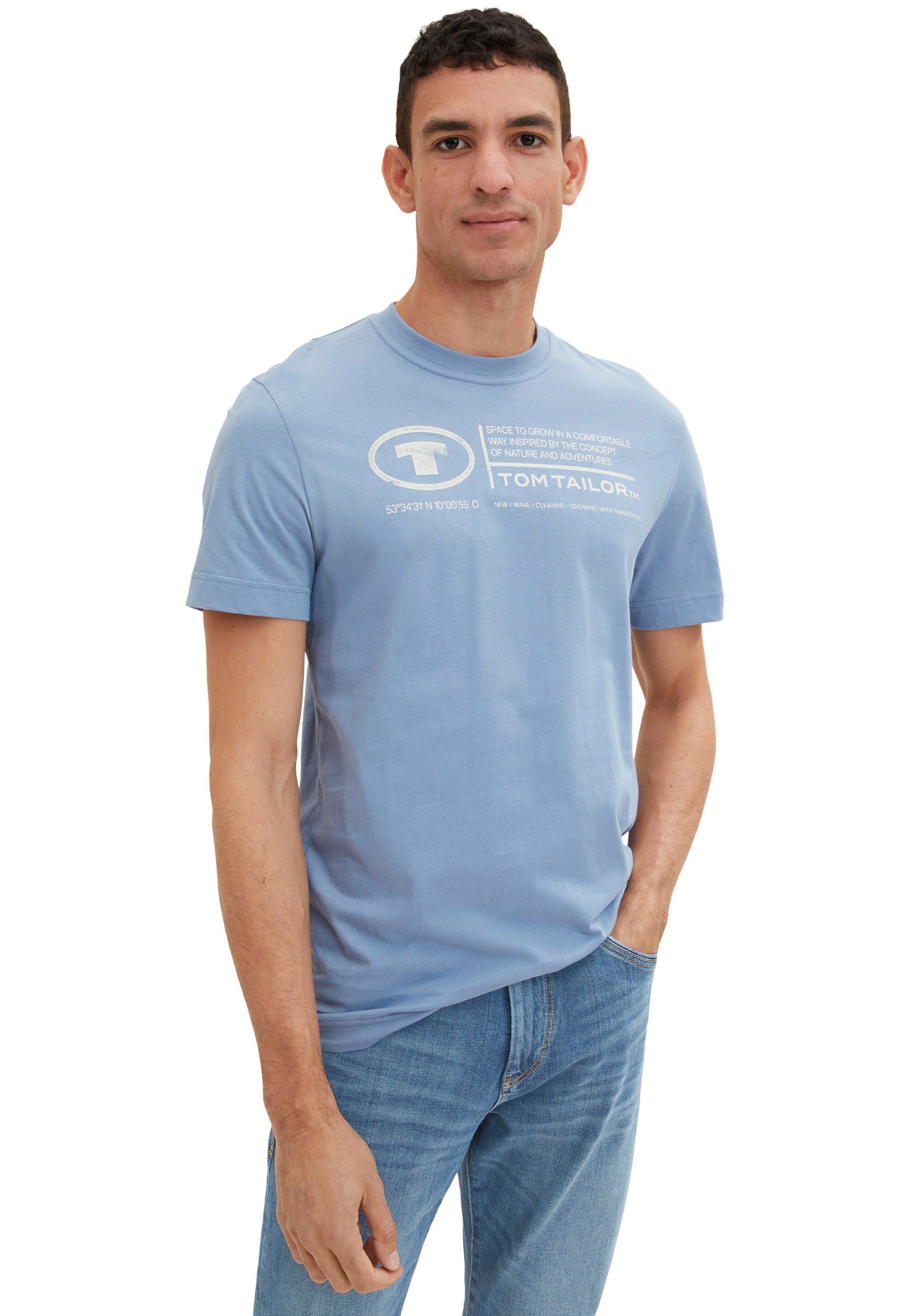 Herren Print-Shirt Mid Tom Frontprint Tailor TAILOR T-Shirt TOM Greyish Blue