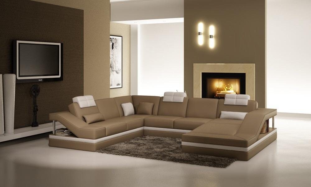 JVmoebel Ecksofa Ecksofa Ledersofa Polster Wohnlandschaft Couch Sofa, Made in Europe Beige