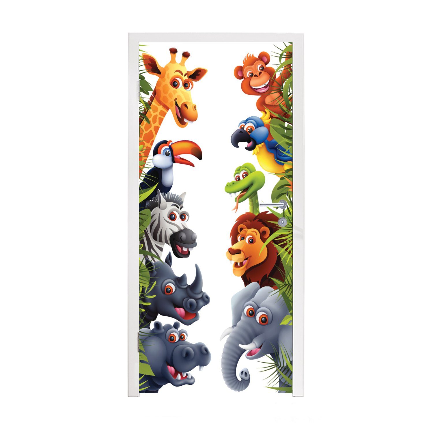 MuchoWow Türtapete Dschungel - Tiere - Jungen - Mädchen - Giraffe - Elefant - Kinder, Matt, bedruckt, (1 St), Fototapete für Tür, Türaufkleber, 75x205 cm
