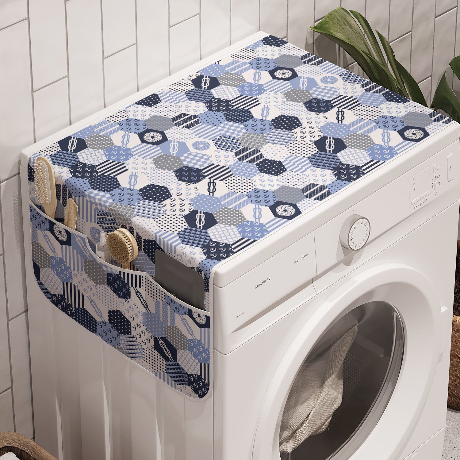 Abakuhaus Badorganizer Anti-Rutsch-Stoffabdeckung für Waschmaschine und Trockner, blau Wasser Hexagon Shapes Pastell