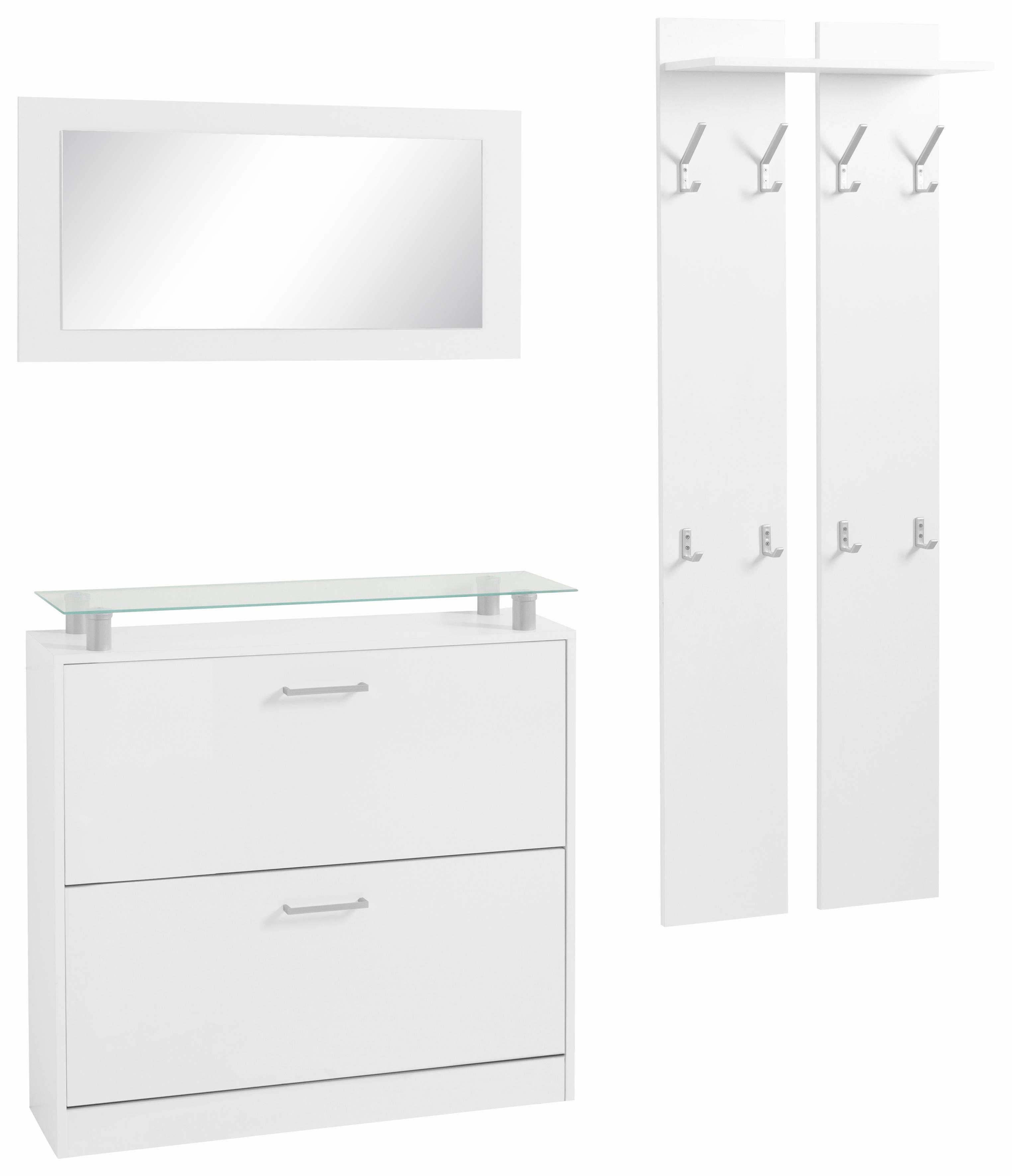 borchardt (Set, mit 3-St), Möbel matt/weiß weiß Garderoben-Set matt Finn, Glasablage
