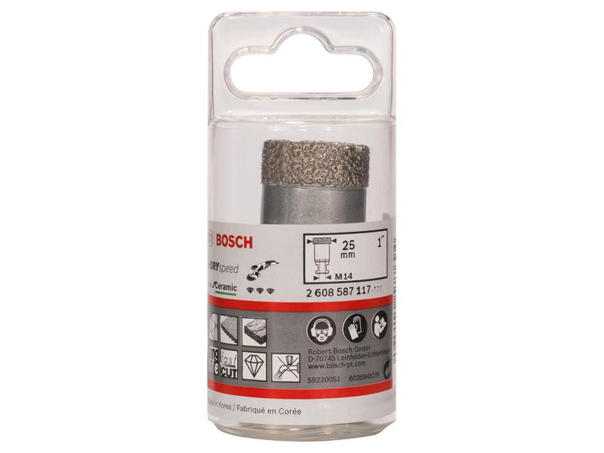BOSCH Lochsäge Diamant Dry-Speed 25mm, Ø 25 mm, Einzelartikel / 1-teilig, 1× Diamant-Trockenbohrkrone Ø 25 mm, Trockenbohren, langlebig, präzise, hochwertiger Diamantbesatz