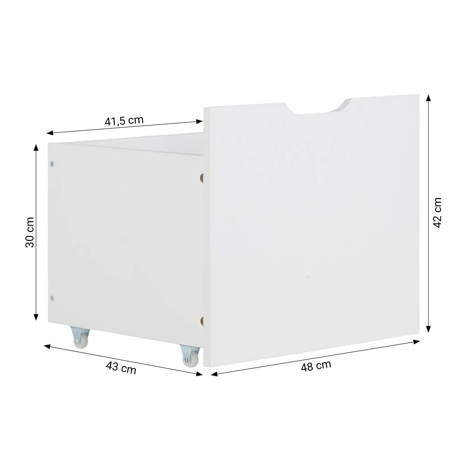 Homestyle4u Spielzeugtruhe Spielzeugaufbewahrung mit Rollen 48x43 Kinderzimmer Schublade Weiß (1 St), Außenmaße (BxHxT): 48 x 42 x 43 cm