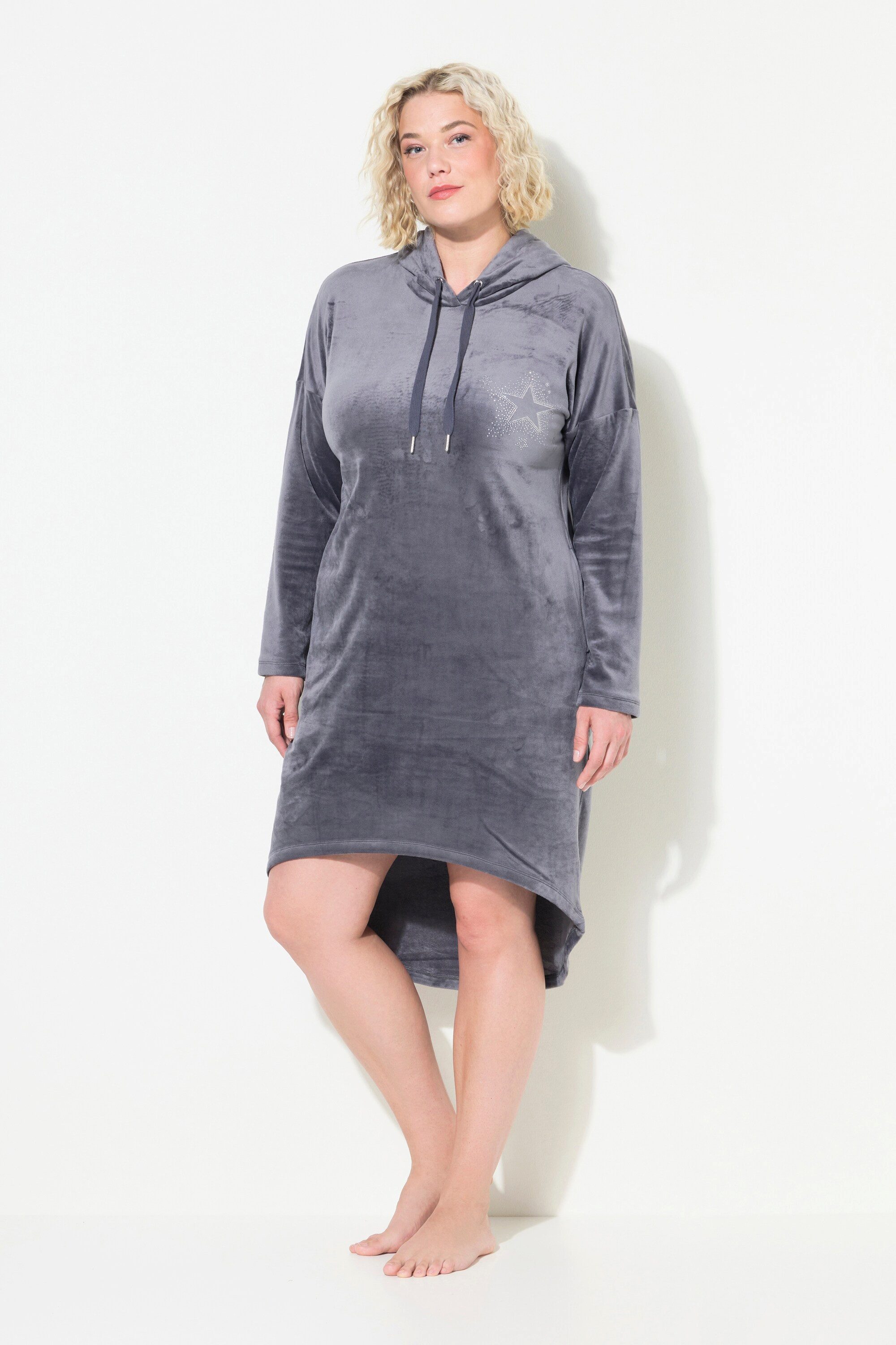 Ulla Popken Jerseykleid Loungewear-Nickikleid Kapuze Langarm recycelt