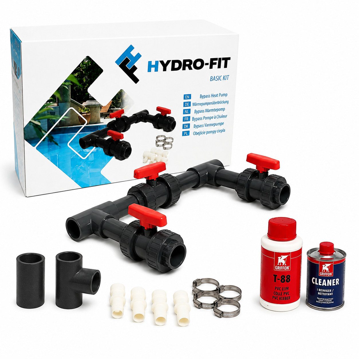COIL Bypass-Set Universal Komplettset mit Kugelhähnen, für Pool Wärmepumpe, max. 16 bar, PVC, 50 mm, Selbstmontage für Schwimmbadheizung