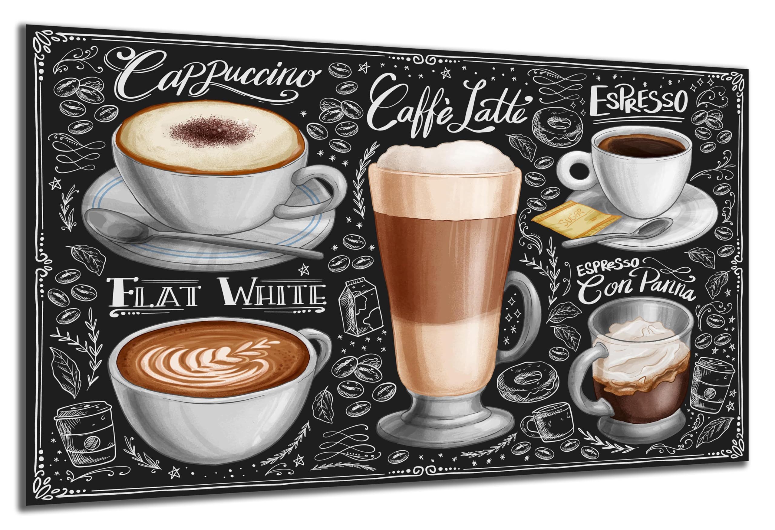 DARO Design Wandbild Kaffee Retro Wandbilder Wand Deko Bilder Geschenk Leinwandbild, (verschiedene Kaffees - Bild klein Küche Esszimmer Wohnzimmer Flur Einteilig Querformat Fotodruck Kaffee-Retro), 30x20 cm