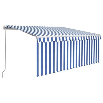 furnicato Markise Manuell Einziehbar mit Rollo 3x2,5 m Blau und Weiß