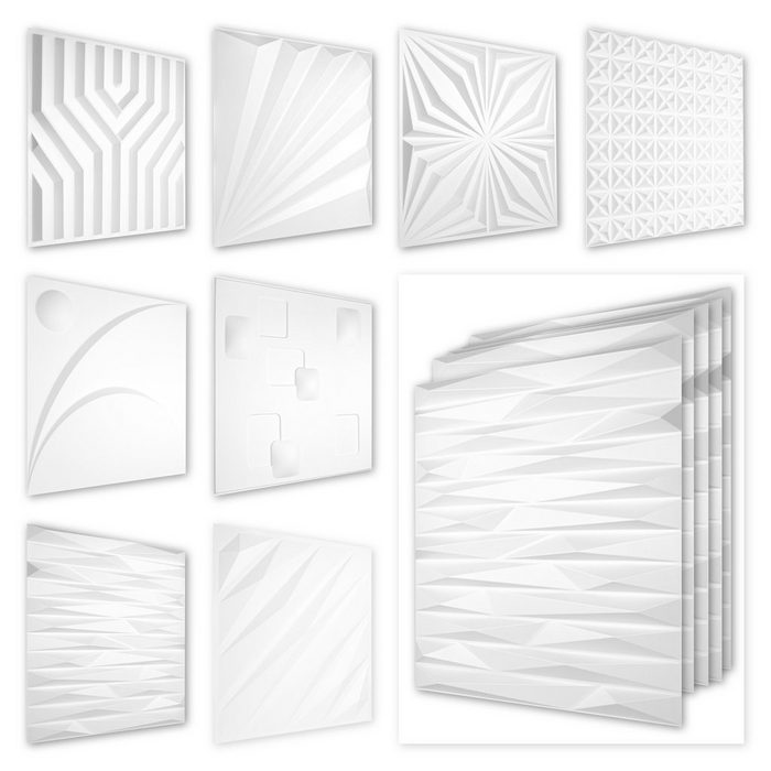 Hexim Wanddekoobjekt HD126 PVC Kunststoff - weiße Wandverkleidung mit 3D Optik - Abstrakte Motive (0.25 qm 1 Platte) Wandverblender Wanddeko