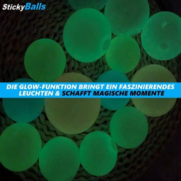 MAVURA Spielball StickyBalls GLOW Leuchtende Neon Klebebälle Klebe (Squishy Squeeze Bälle für die Decke), Spaß Antistress Ball Schleim [4er Set]