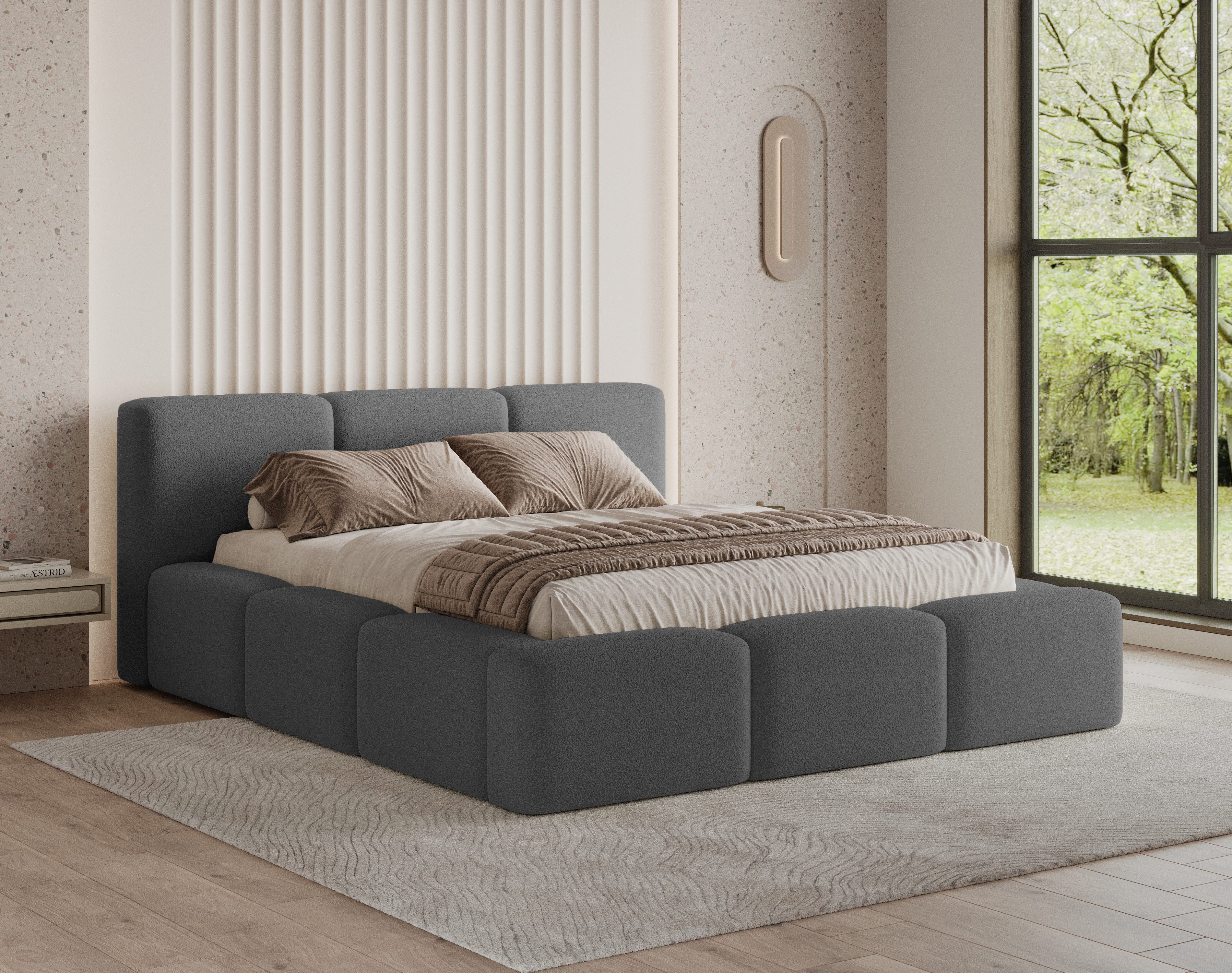 Chilly Möbel Polsterbett Como Dunkelgrau Bouclé-Stoff 180x200 cm mit Staura günstig online kaufen